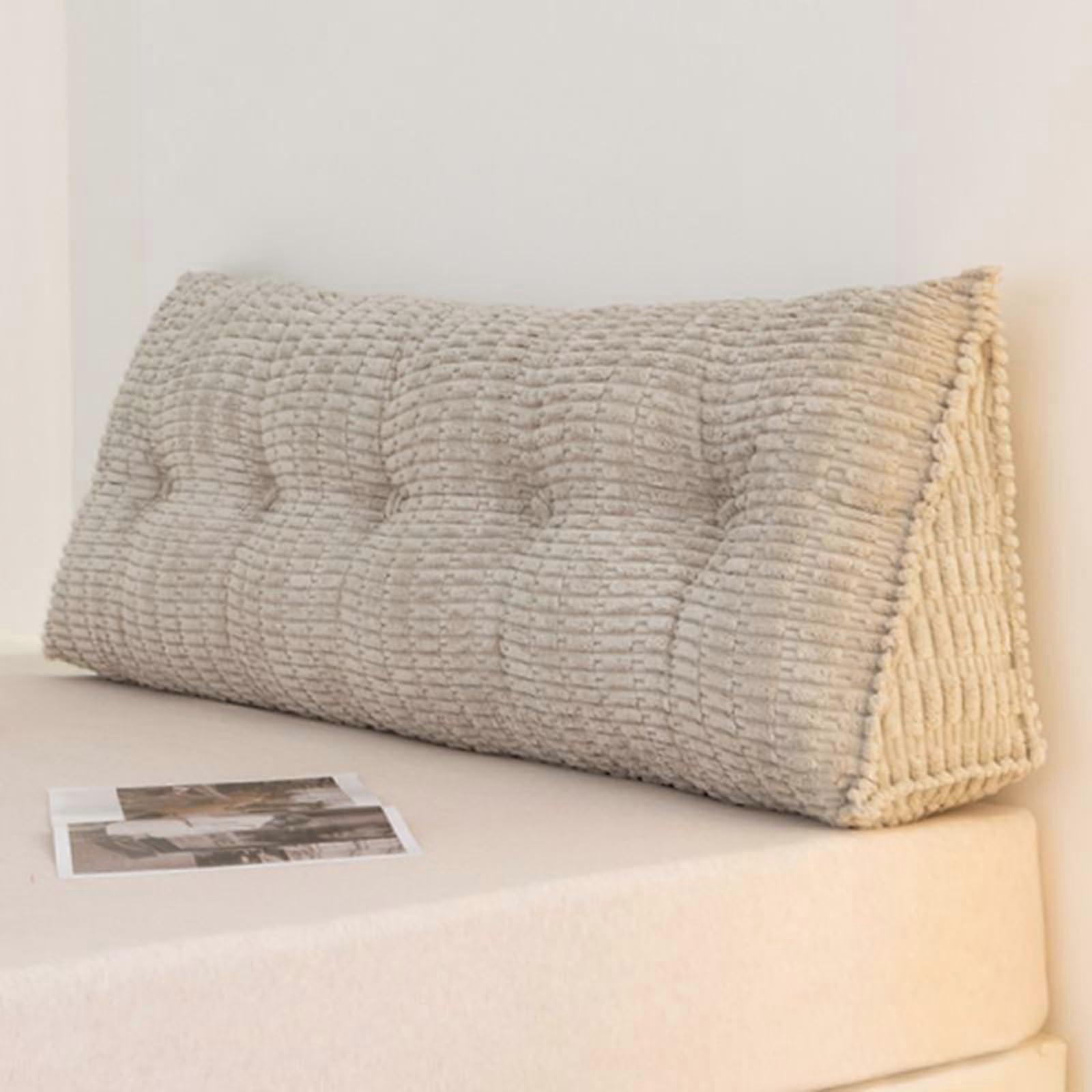 Bed Headboard Pillow, Soft Triangle Reading Pillow, Plush Backrest Support, Washable (Khaki)