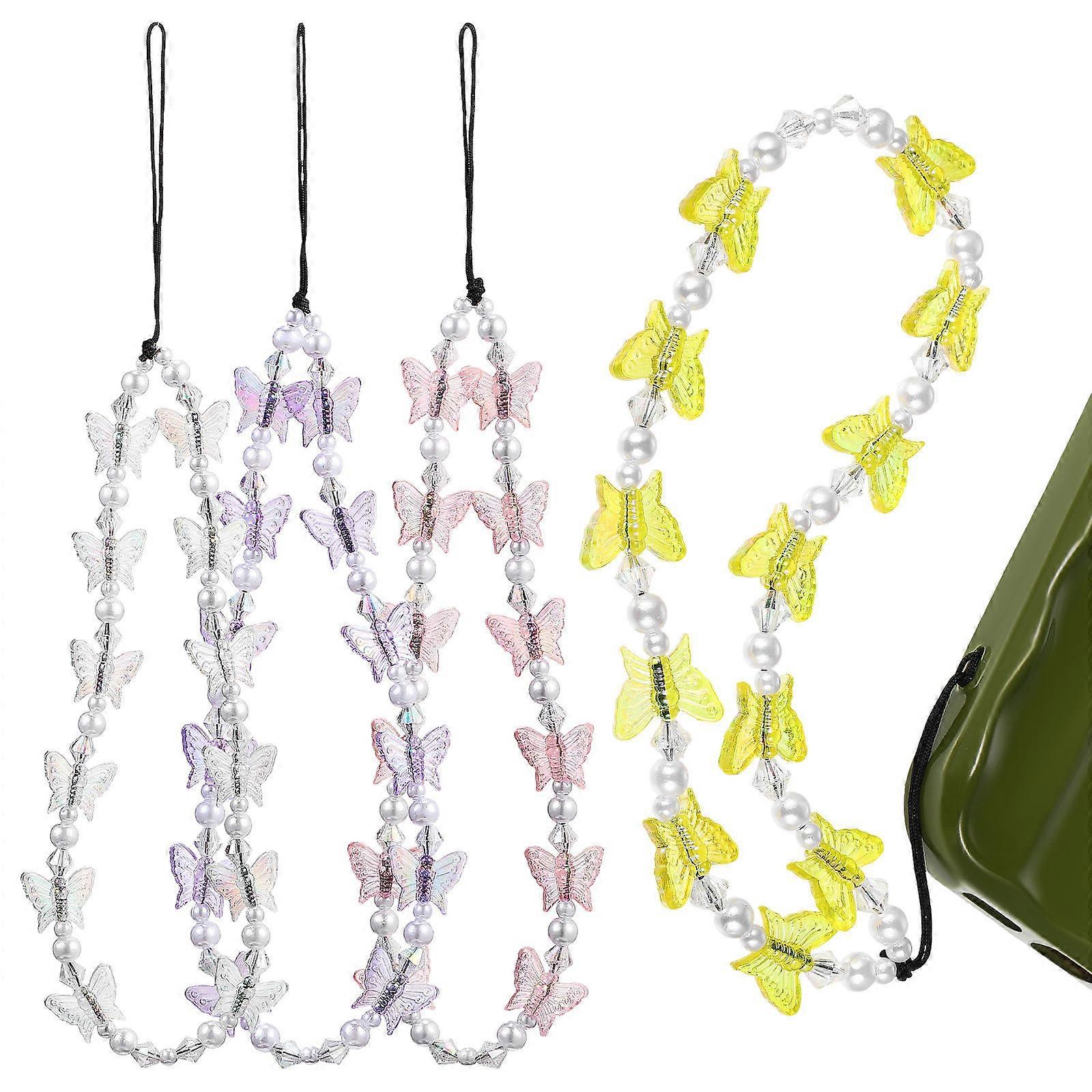 Mobile Phone Lanyard Beaded Phone Decorations Butterfly Shape Lanyard Style Purple 4Pcs