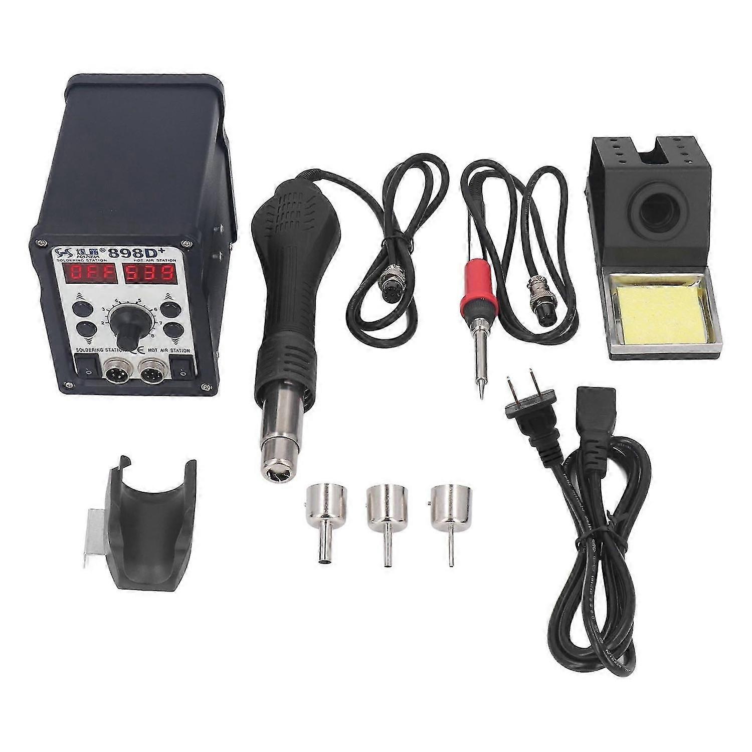 Hot Air Soldering Iron Kit with 3 Nozzles Portable Handle 2 in 1 Digital Display Rework and Solder Station 110L/min US Plug 110V
