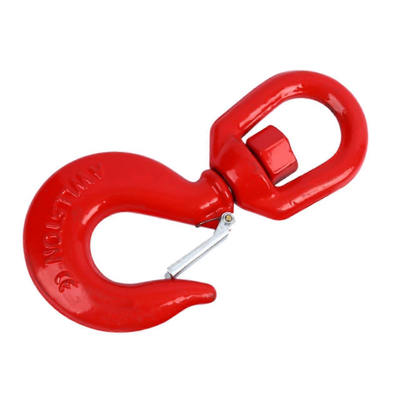 Rotating steel hook with safety latch, loadbearing capacity, rotational design for cranes and lifting devices for construction and port operations.