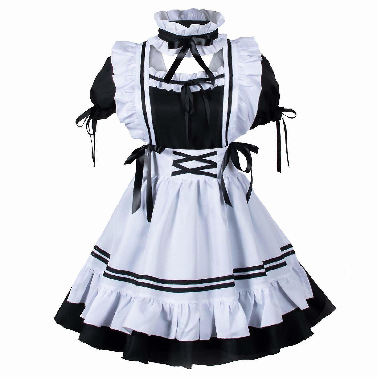Anime French Maid Apron Lolita Fancy Dress Cosplay Costume Set for Women