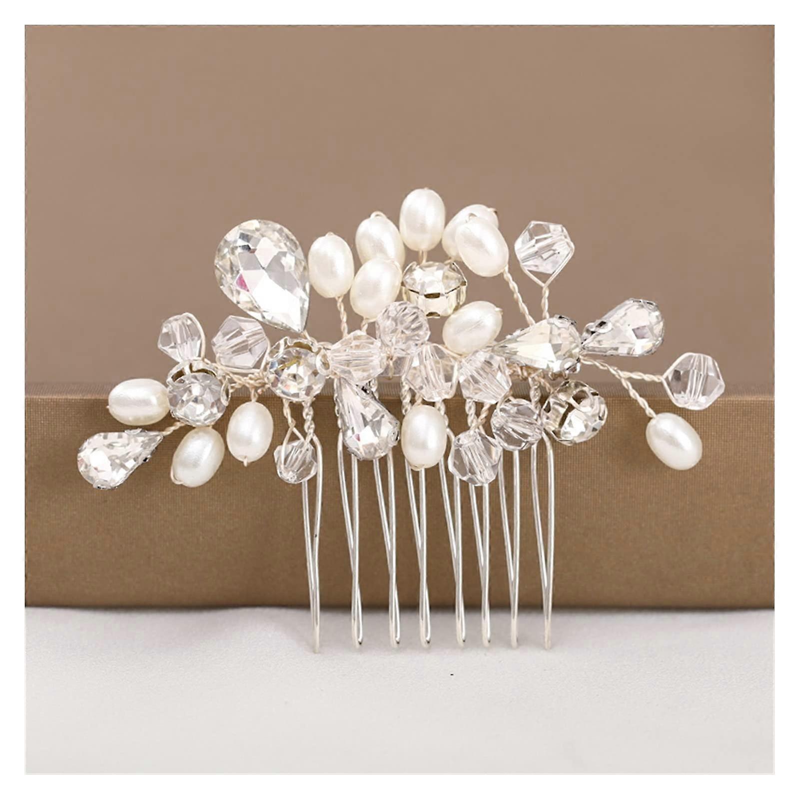 Silver Pearl Crystal Wedding Hair Combs Bridal Flower Headpiece Jewellery