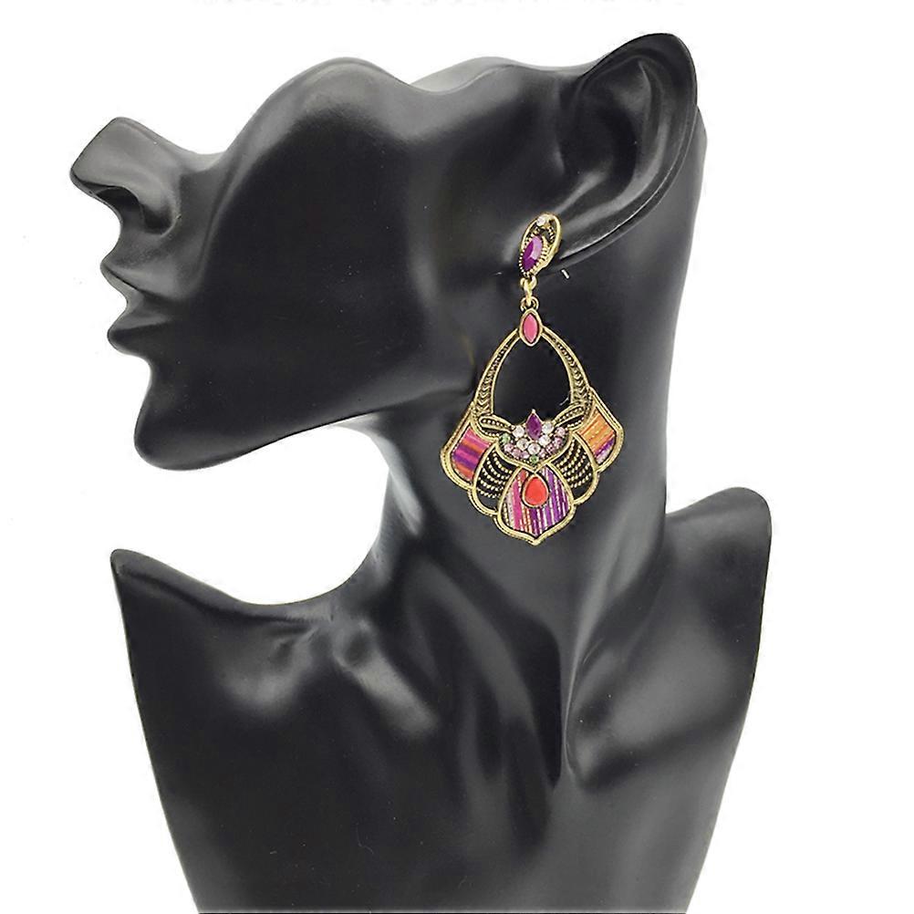 Jewelry Set Bib Necklace Earrings Purple National Style Bohemian For Gatherings Decoration 3Pack