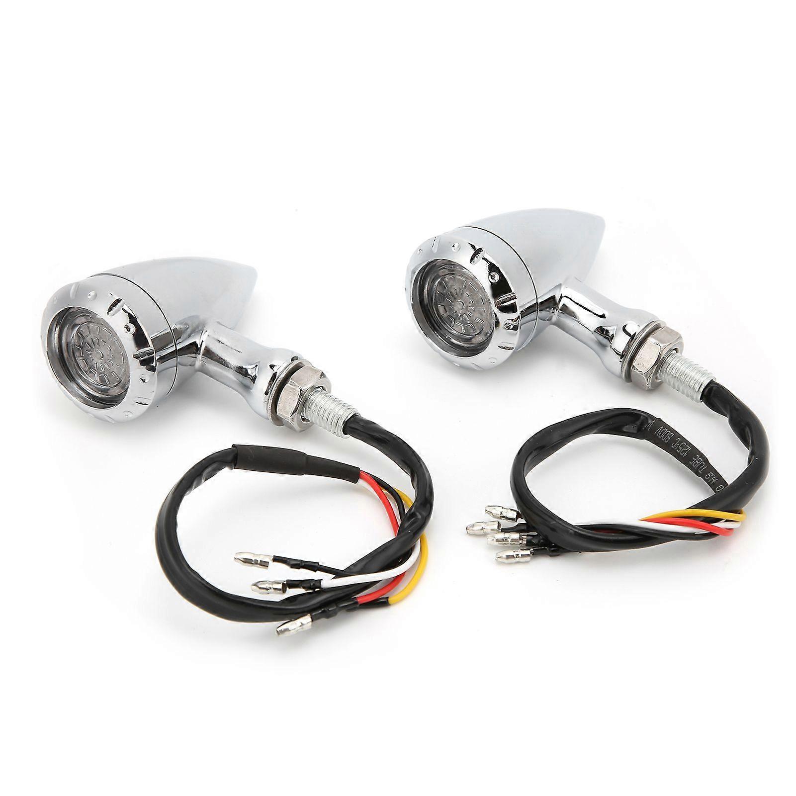 2pcs motocicleta led turn signal lamp retro amarelo vermelho luz cromada shell universal