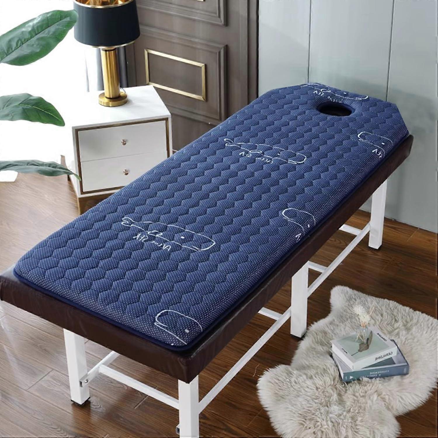 Memory Foam Topper For Massage Table 6 Cm Thick 190 X 60 Cm Blue With Face Hole Elastic Band