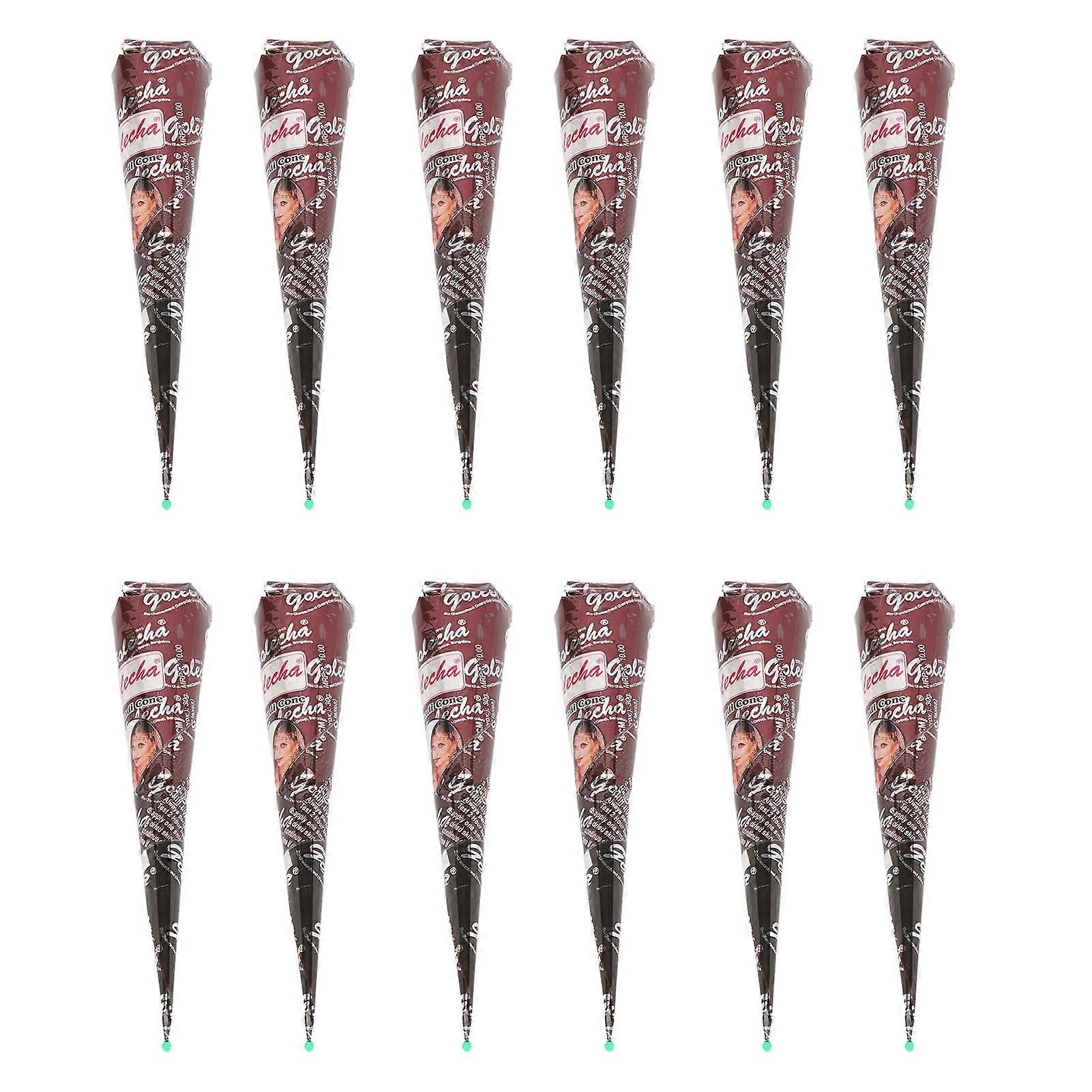 12pcs Temporary Tattoo Paste Cone Set Quick Coloring Waterproof Body Art Painting Drawing Paste Brown