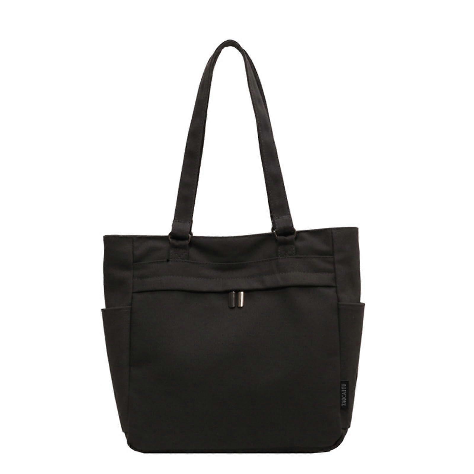 Canvas Handbag for Women, Black Teal Commuter Shoulder Bag, Simple Canvas Tote, 38x32x12cm Lightweight Fashionable Purse
