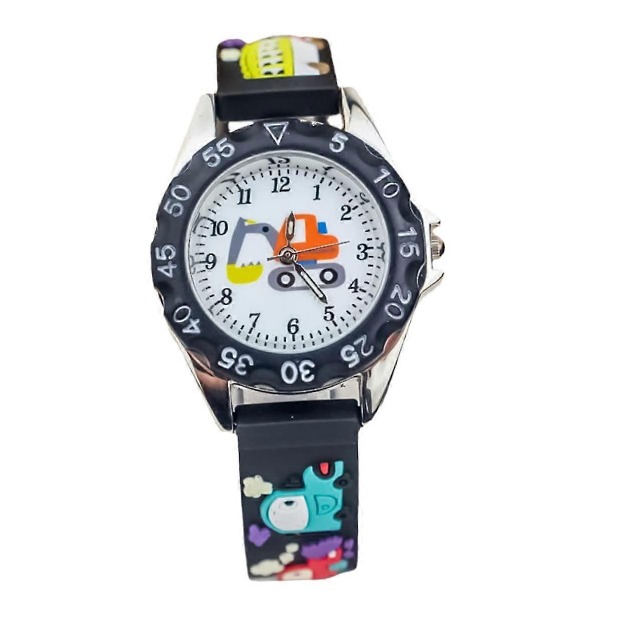 Cartoon Watch With Silicone Band, Cute Excavation Design, Adjustable Kids Watch, Unisex, Learn Time, Daily Use