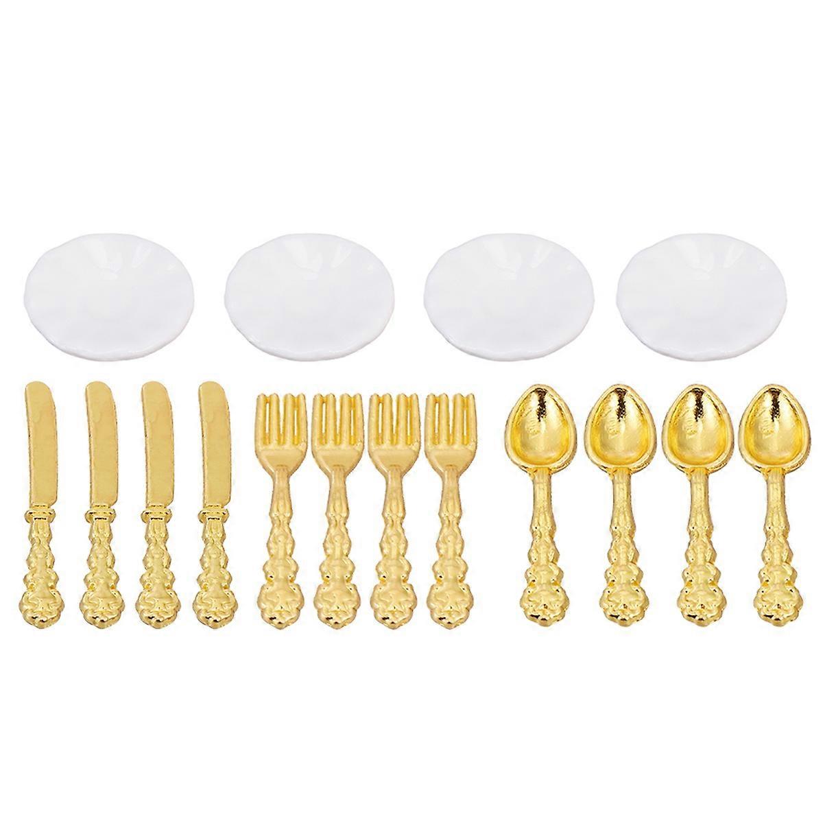 White Resin Mini Furniture Toys Set of 16 Pieces for Dollhouse Decor Increase Art Feeling and Joy