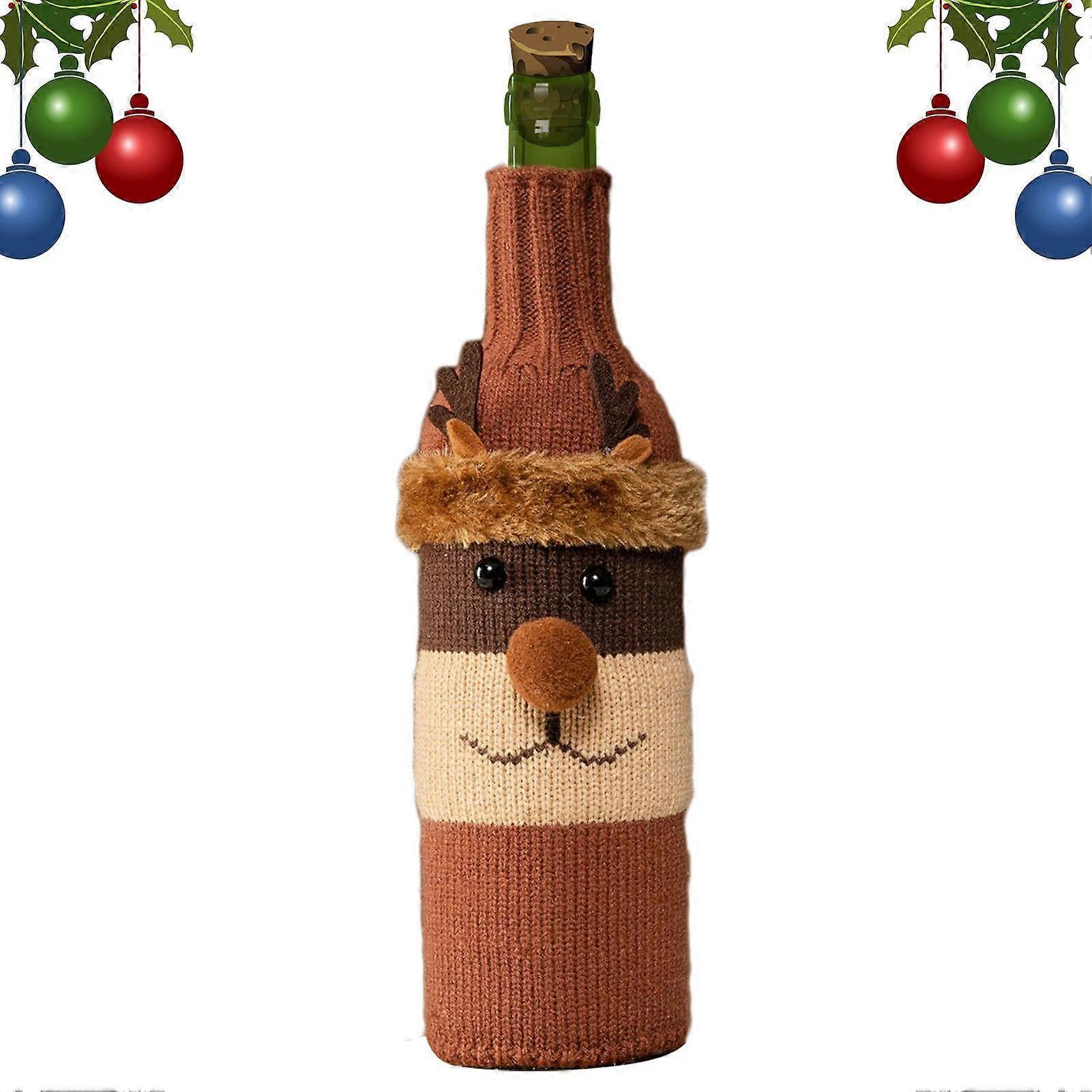 Christmas Wine Bottle Decoration - Reusable Santa Plush Wine Cover and Elk Plush Wine Bags for Holiday Parties