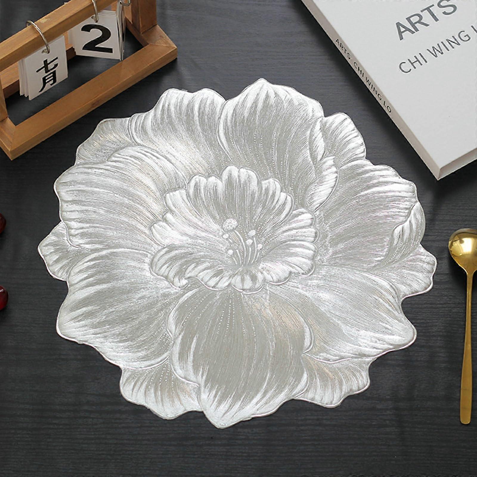 Modern Table Set, 6Piece Flower Shape, HeatResistant, Wipeable Placemats, Kitchen Table Mats for Dining Table, 38x38cm, Silver 6Piece Set