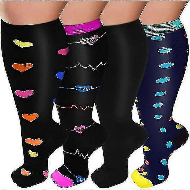 4 Pairs Of Plus Size Compression Socks For Women And Men, Wide Calf 20-30mmhg, Extra Large Support Socks For Nurses