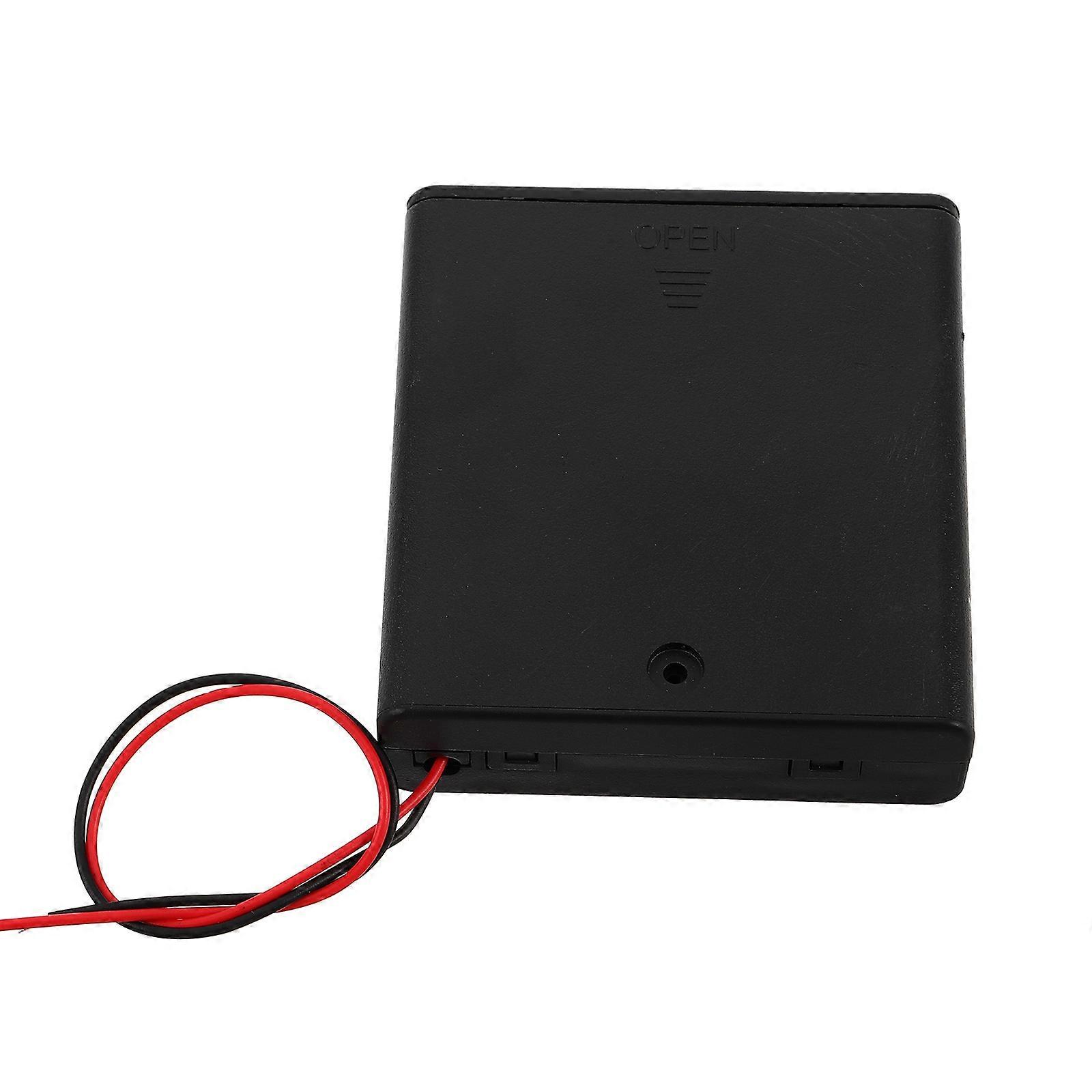 Plastic Battery Holder and Storage Container for 4 AA Batteries 6V with Wire Leads and Cover