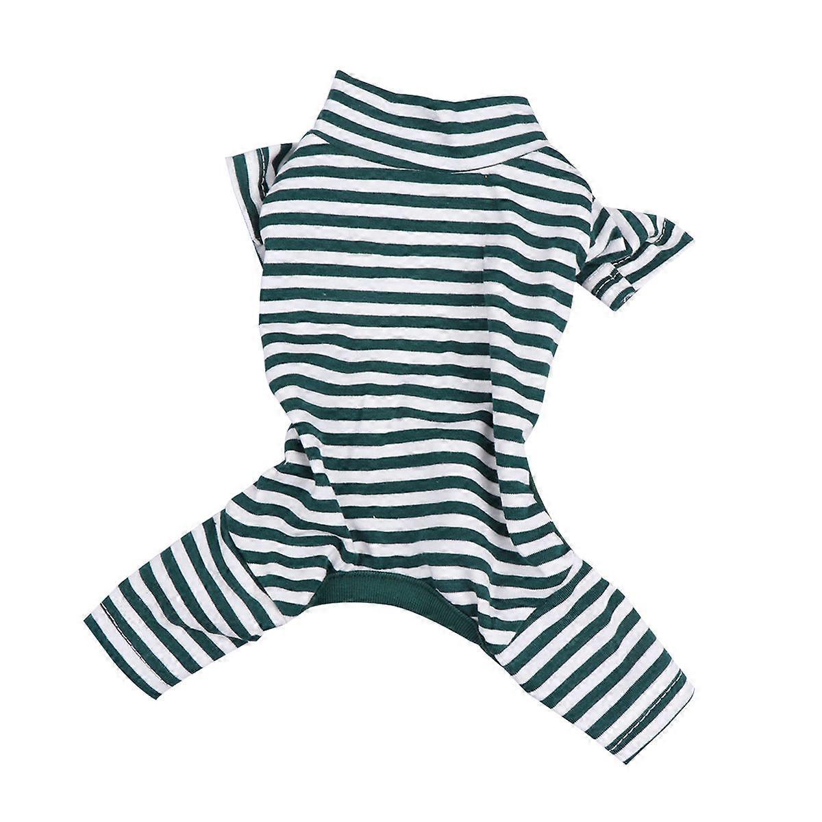 Green Cotton Dog Jumpsuit with Stripe Design for Pet Perfect for Outdoor Activities and Photo Taking Size S