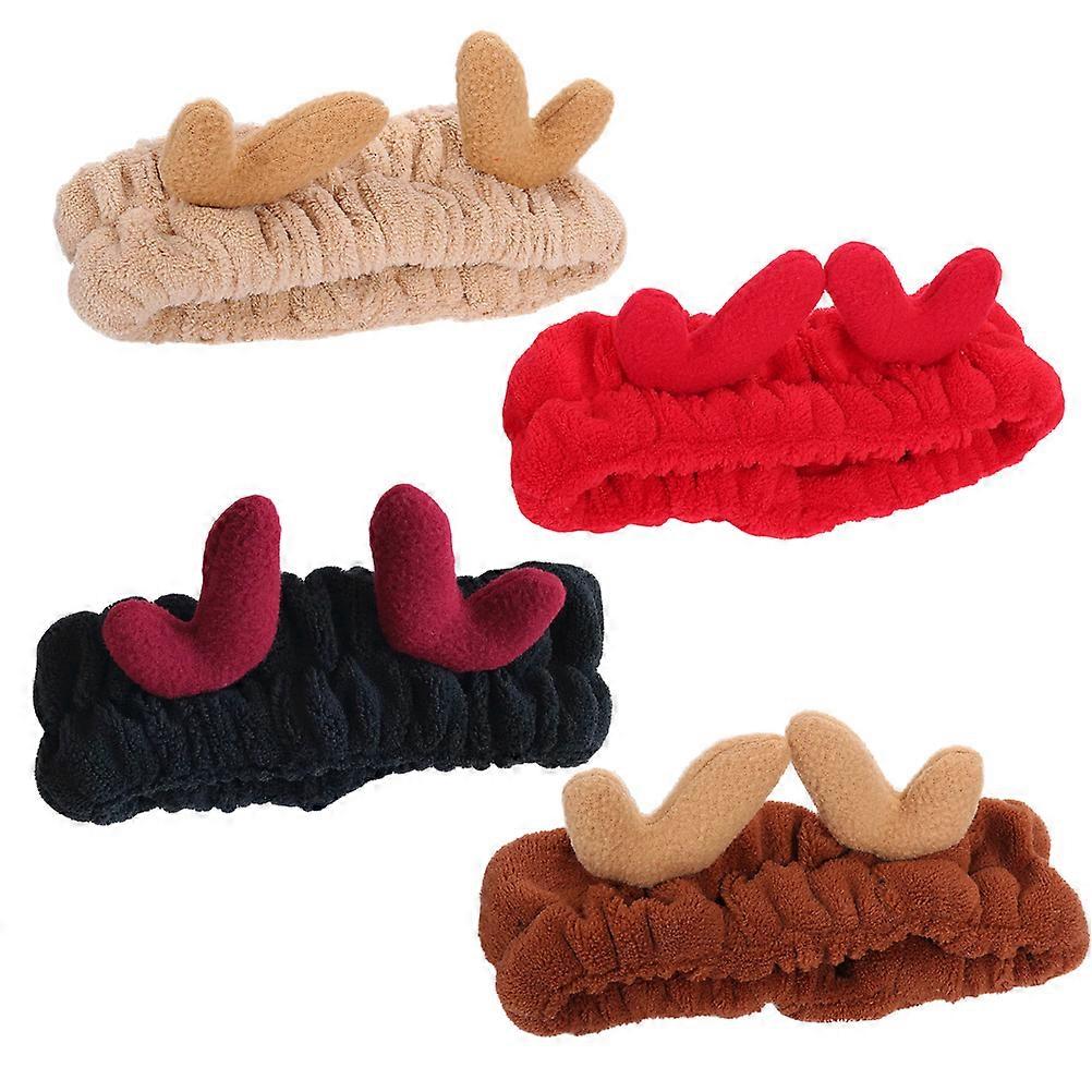 Reindeer Headband For Washing Face Animal Ears Design Khaki 4Pcs
