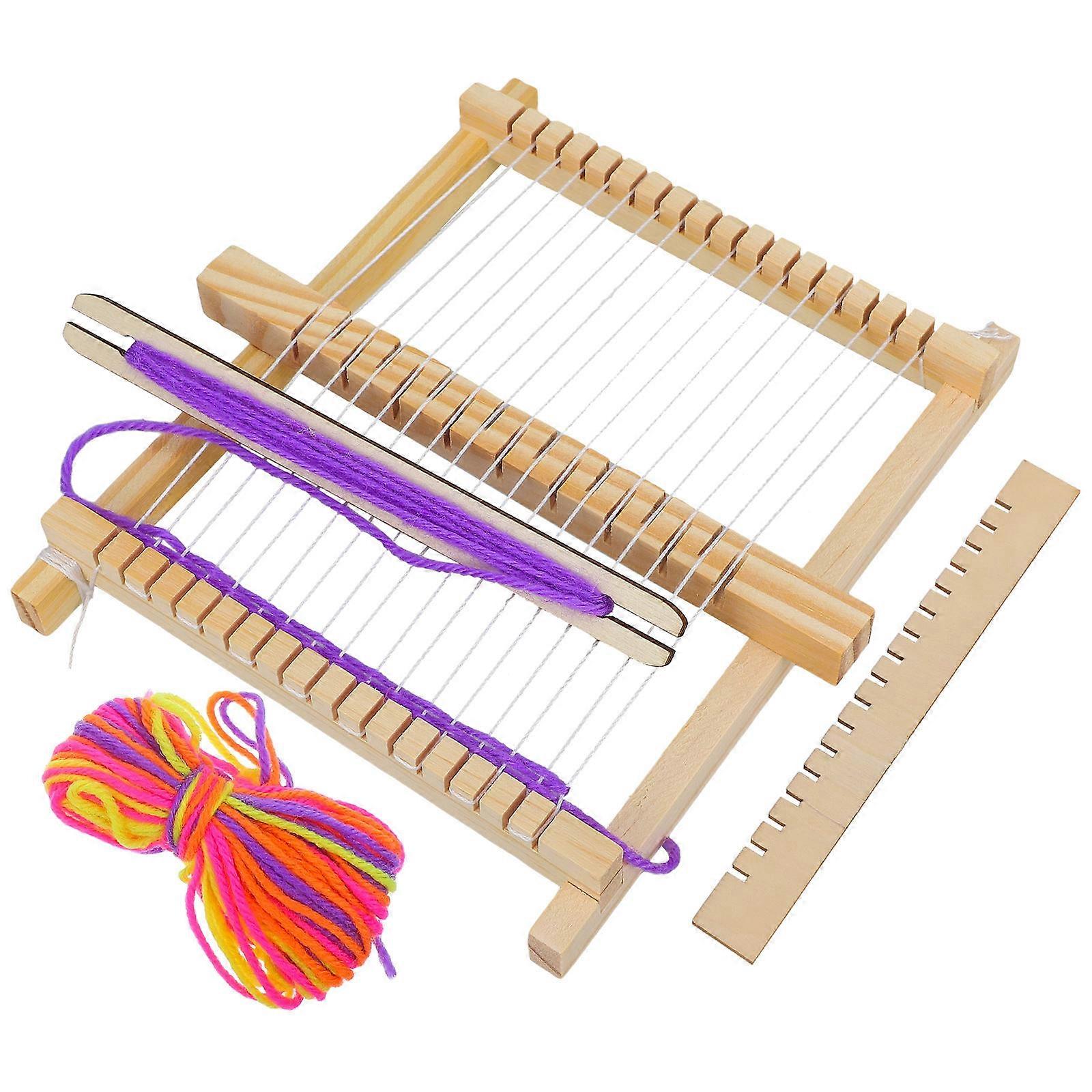 Wooden Weaving Machine for Kids to Create Belts and Scarves Promotes Creativity Khaki Color Safe