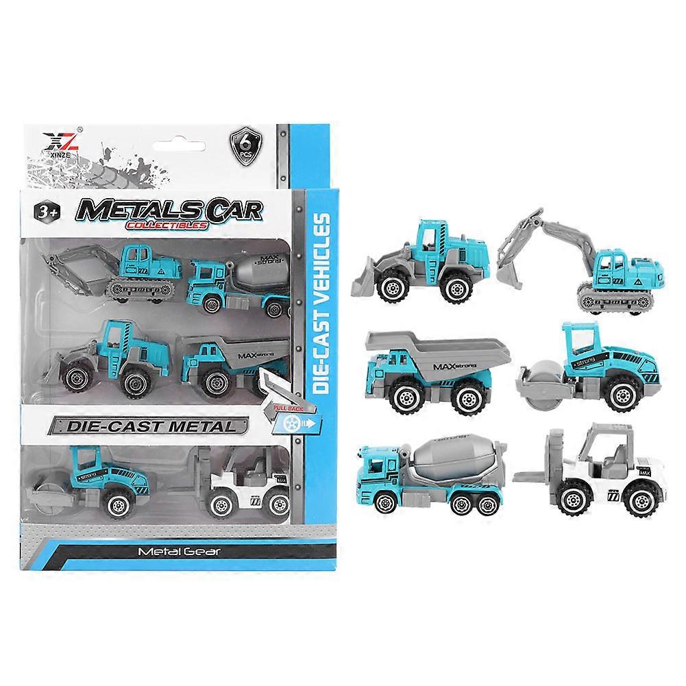 6pcs 1:64 Engineering Car Model Alloy Simulation Vehicle Car Model Children ToyA Style Blue