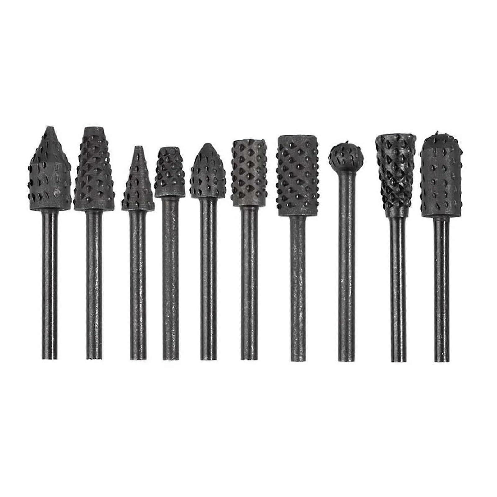 Rotary Rasp 10-Piece Set With 1/8 Inch Shank For Woodworking File Bits Grinding And Shaping