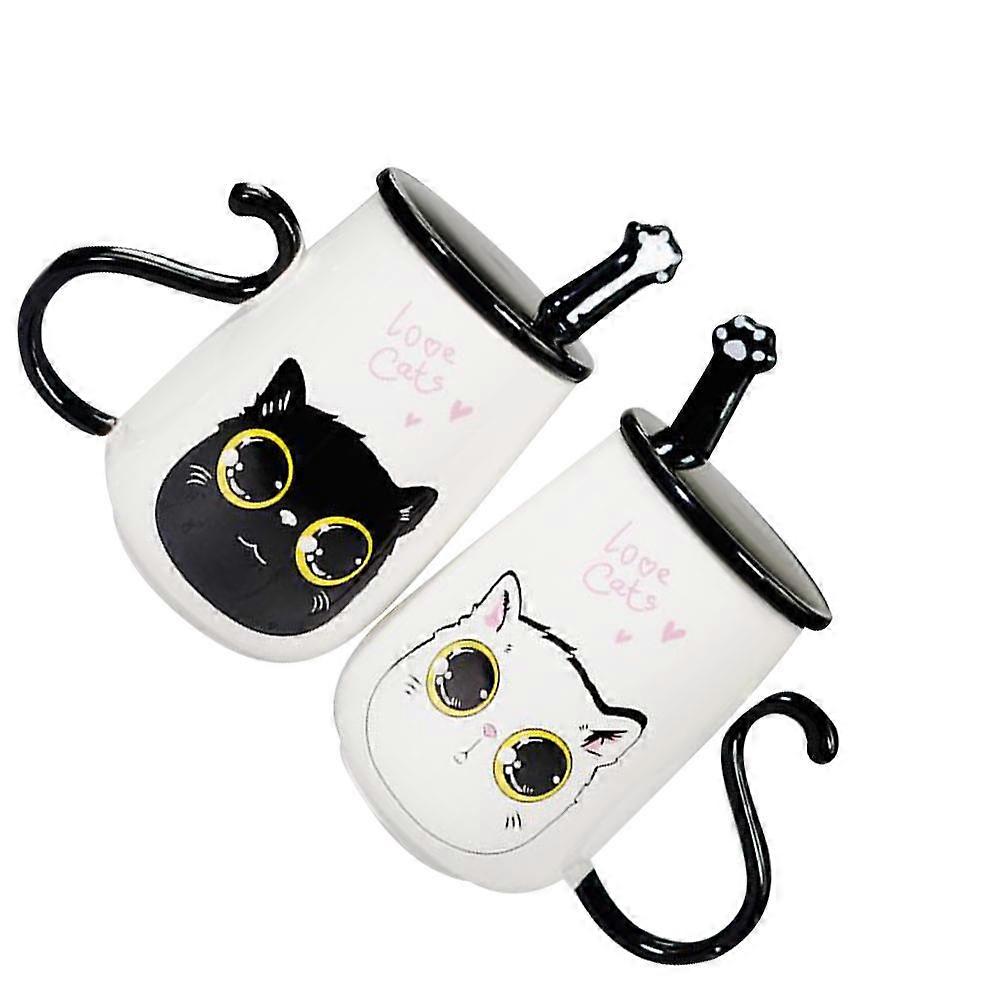 Ceramic Mug for Couples Cat Shape Cute Design Holds Beverages Office Use 2Pcs