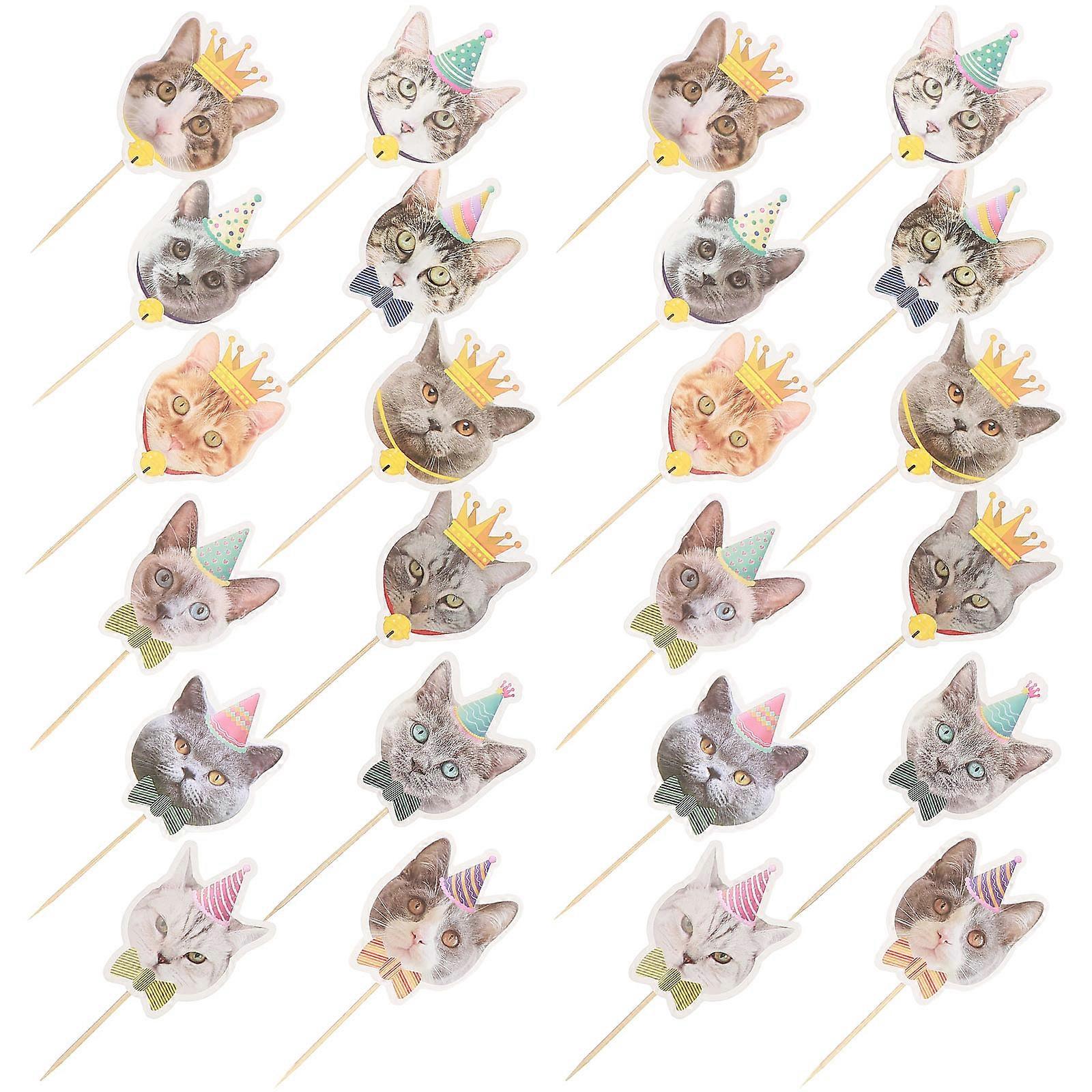 Assorted Color Cat Theme Cake Decorations 24Pcs Perfect for Wedding and Birthday Events with Unique Design