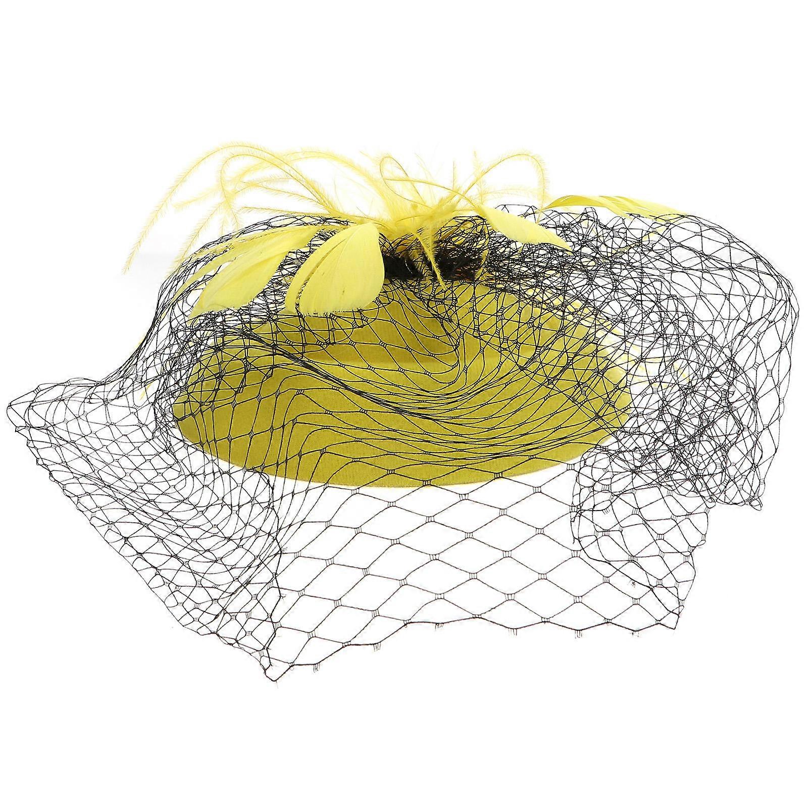 Stylish Yellow 20s Pillbox Hat with Veil for Weddings and Parties Made of Plastic Alloy and Mesh