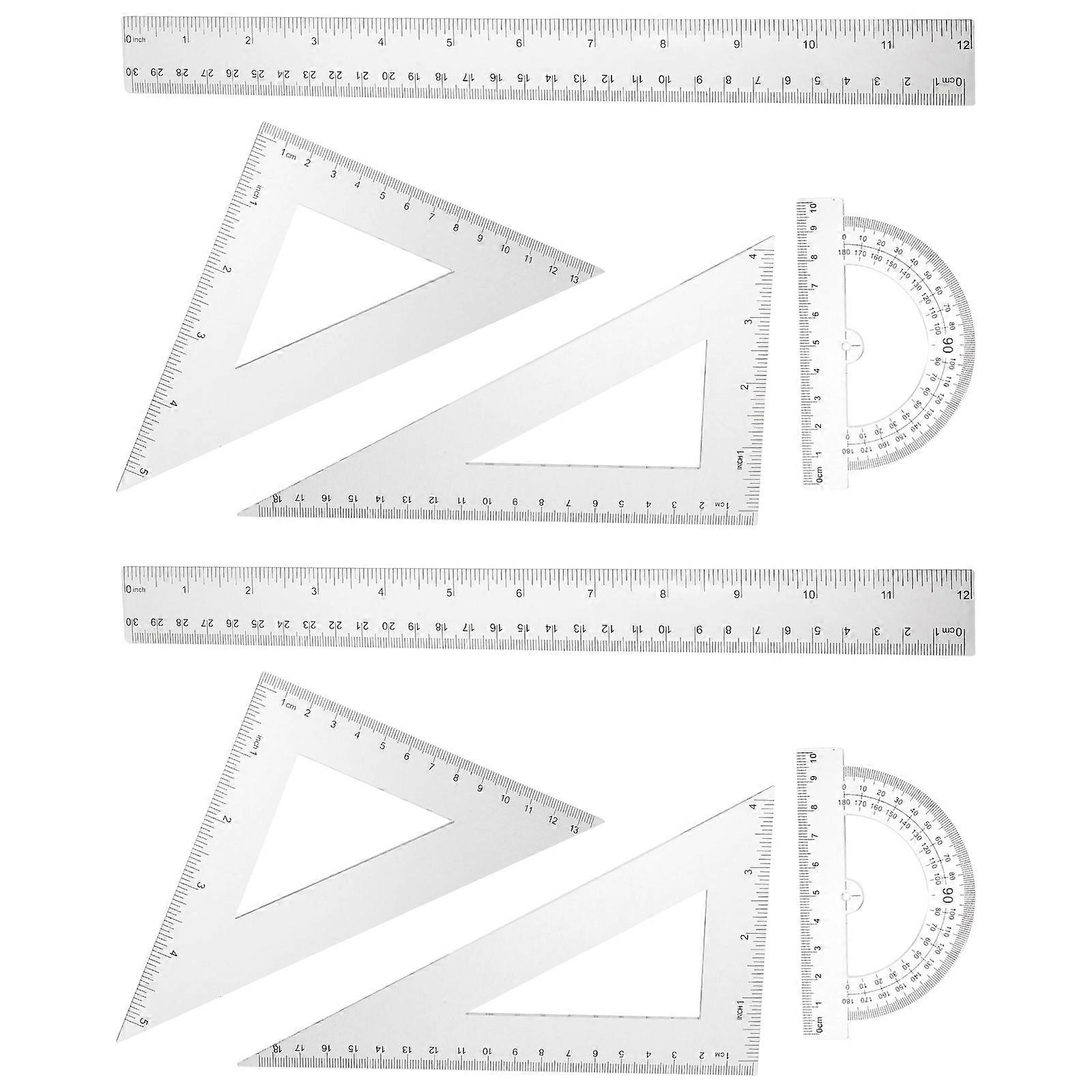 Geometry Drawing Tool Set – Transparent Triangle Ruler & Protractor Kit for School, Office, and Architecture Use – Compact Math Measuring Set for