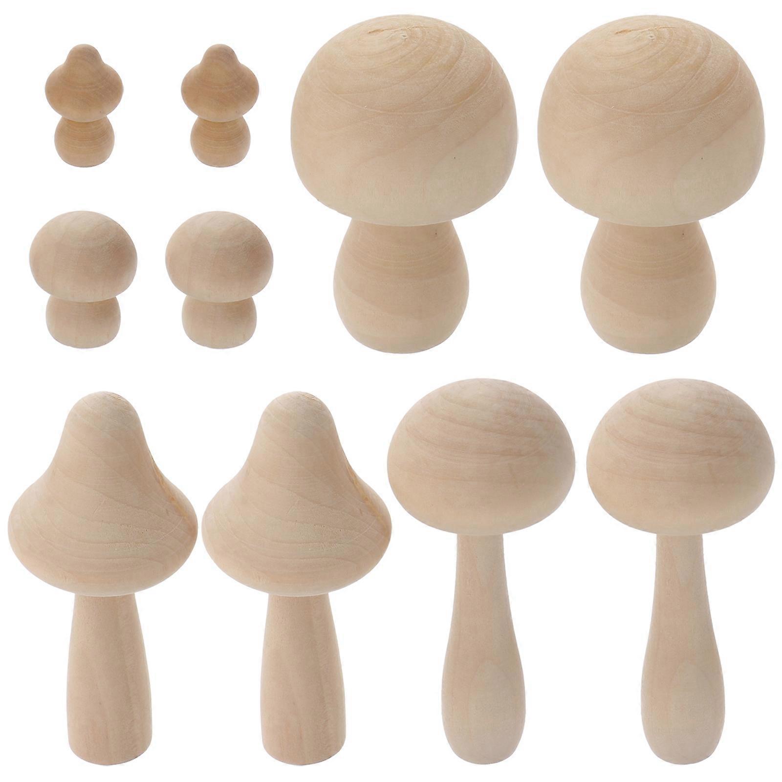 Mini Mushroom Models Light Brown Wooden Adorns Ideal For Children's Activities Measuring 8X5CM Featuring DIY Paint 10Pcs