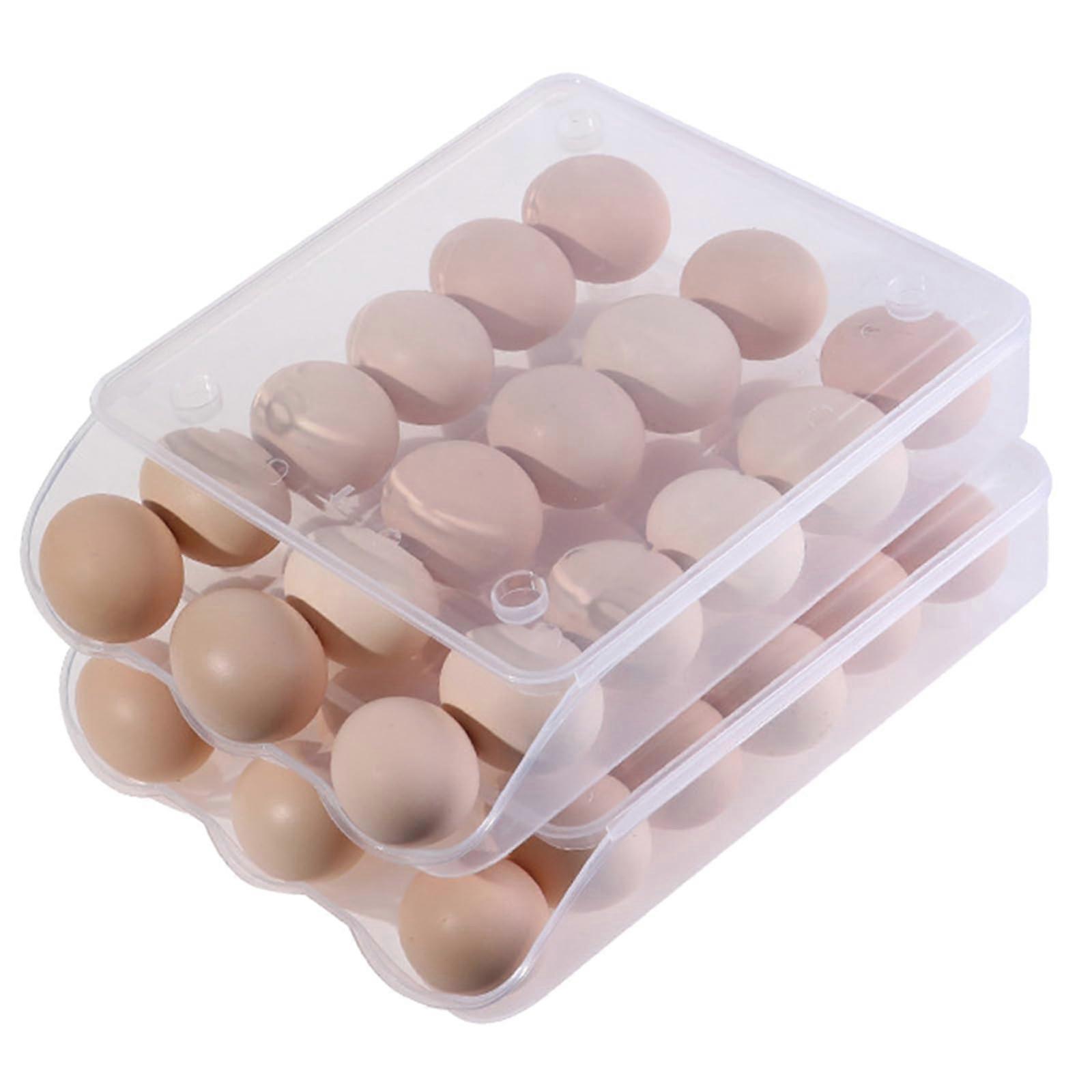 Automatic Egg Holder Rolling Storage Container for Refrigerator Large Capacity Clear 2-Tier Design