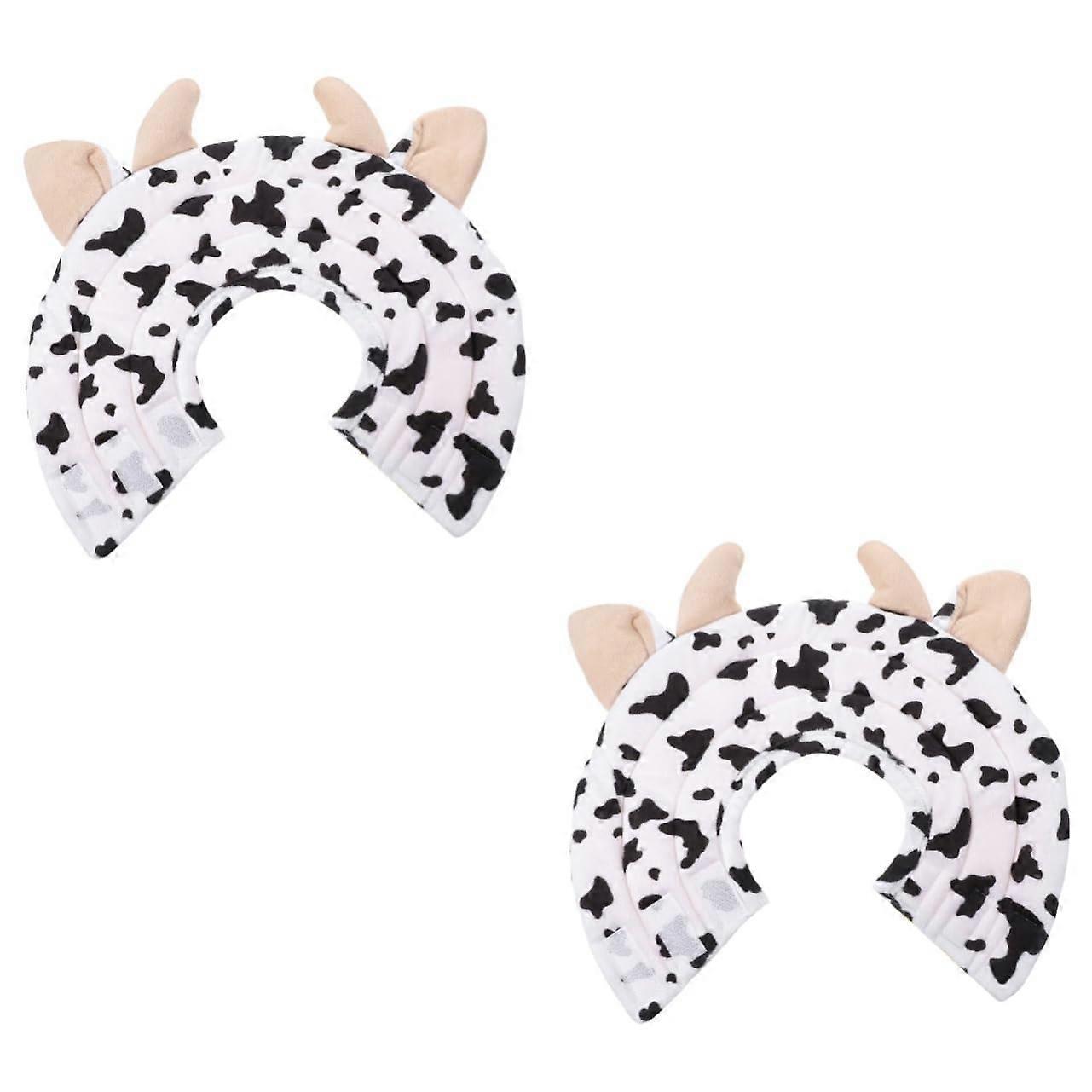 Pack of 2 Pet Surgical Collar Collar Neck Cone Plush Cotton Soft and Comfortable Fashionable Cow Design Lx2pcs White x 2 pieces