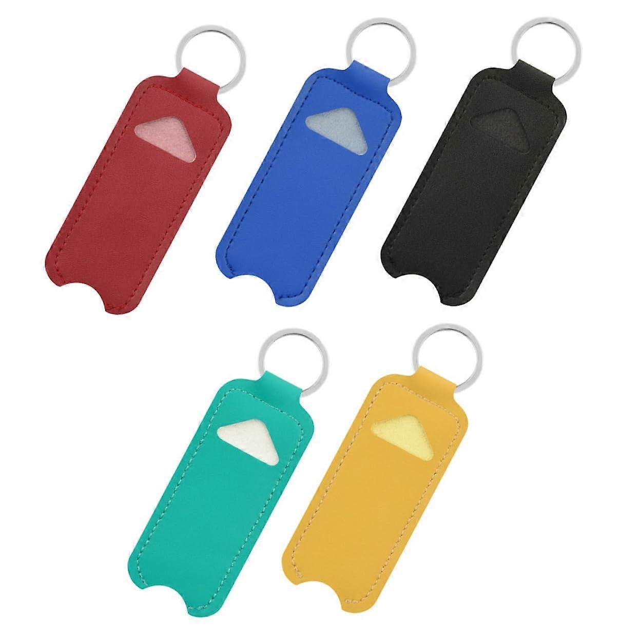 5 Pieces Lipstick Key Fob Leather Case for Key Ring Compact Portable, Assorted Colors