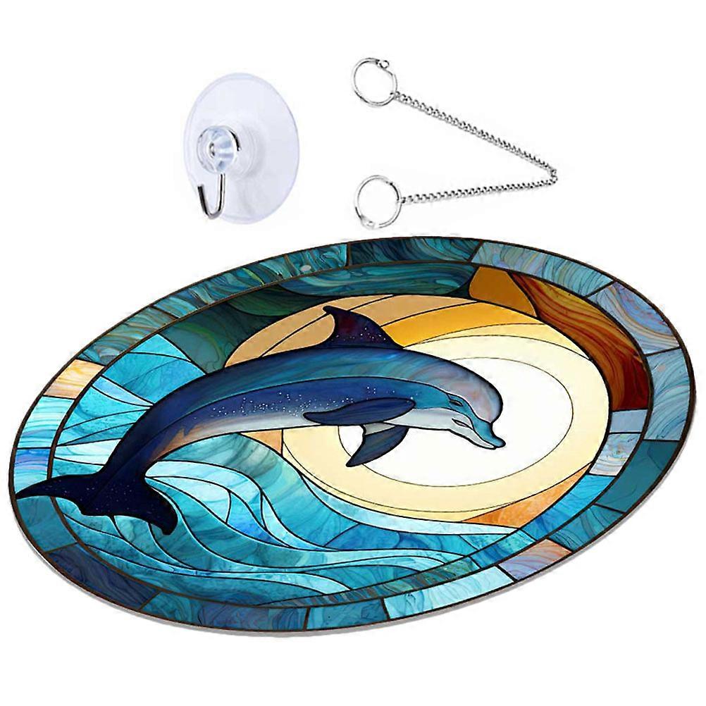 Acryl Delphin Anhänger Dekoration mit Eisenkette und Saughaken – leichtes, robustes doppelseitiges hängendes Ornament für Veranda, Fenster, Tür,