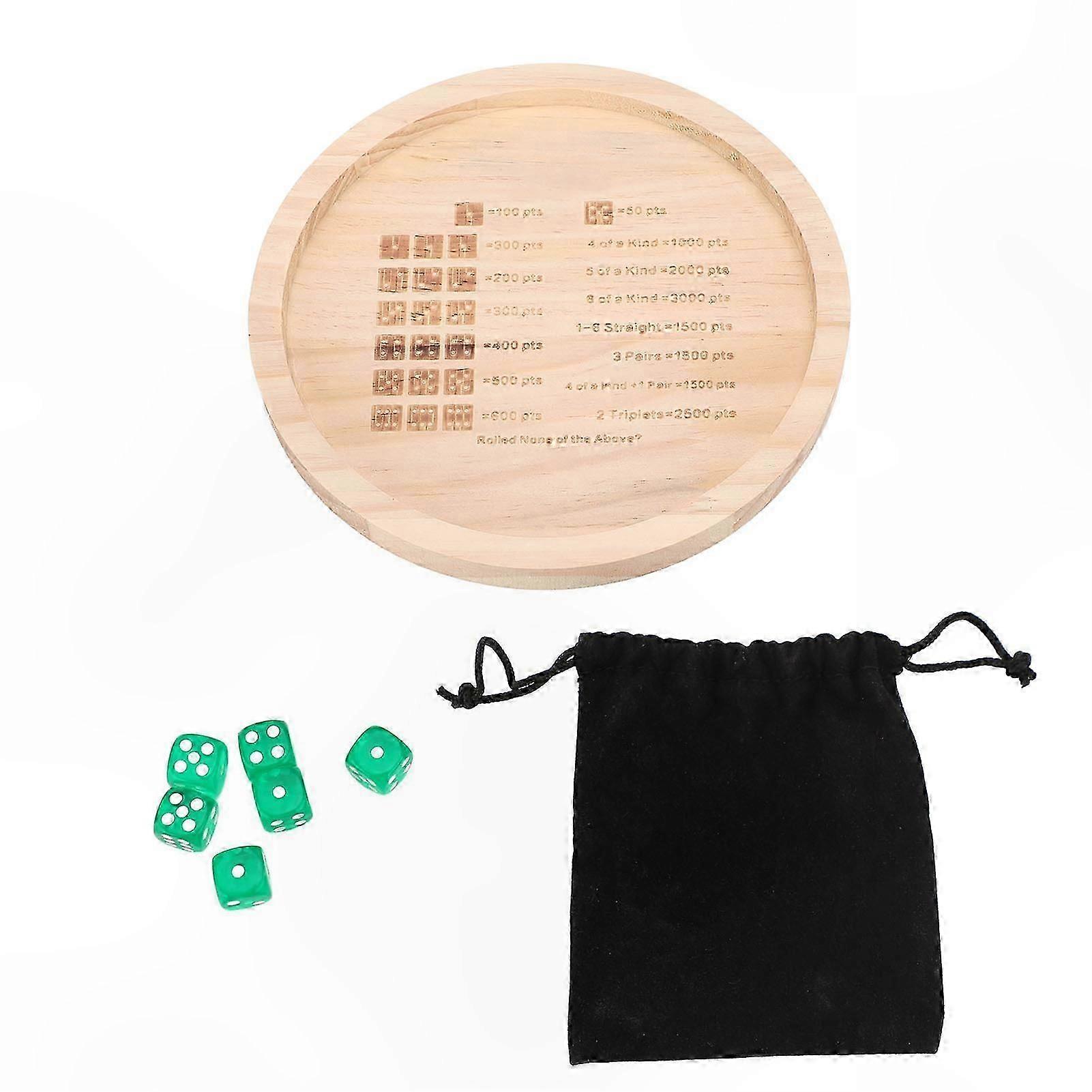 Portable Wooden Dice Tray with 6 Dice for Tabletop Games, Family, Classroom, Home, Party, Pub