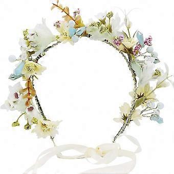 Floral Crown Pearl Flower Headband for Wedding Party Festival Hair Garland with Ribbon Green