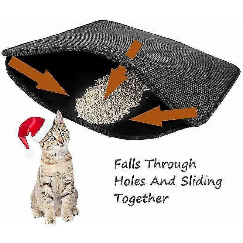 Double Layer Structure Litter Mat for Cat Litter Box, Black