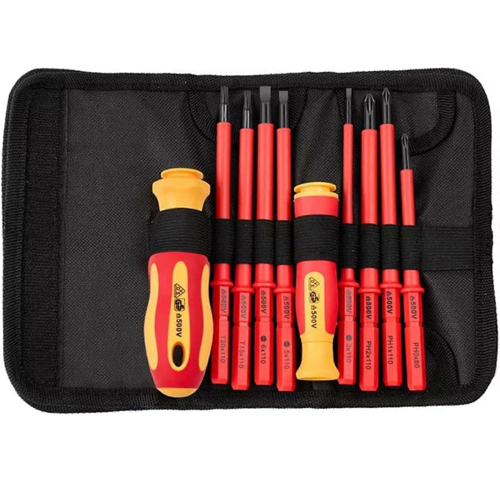 10Pcs Electricians Tools Set, Interchangeable Insulated Screwdriver Set, Hardness Electric Screwdrivers for Electrical DIY Projects Ref: 1835