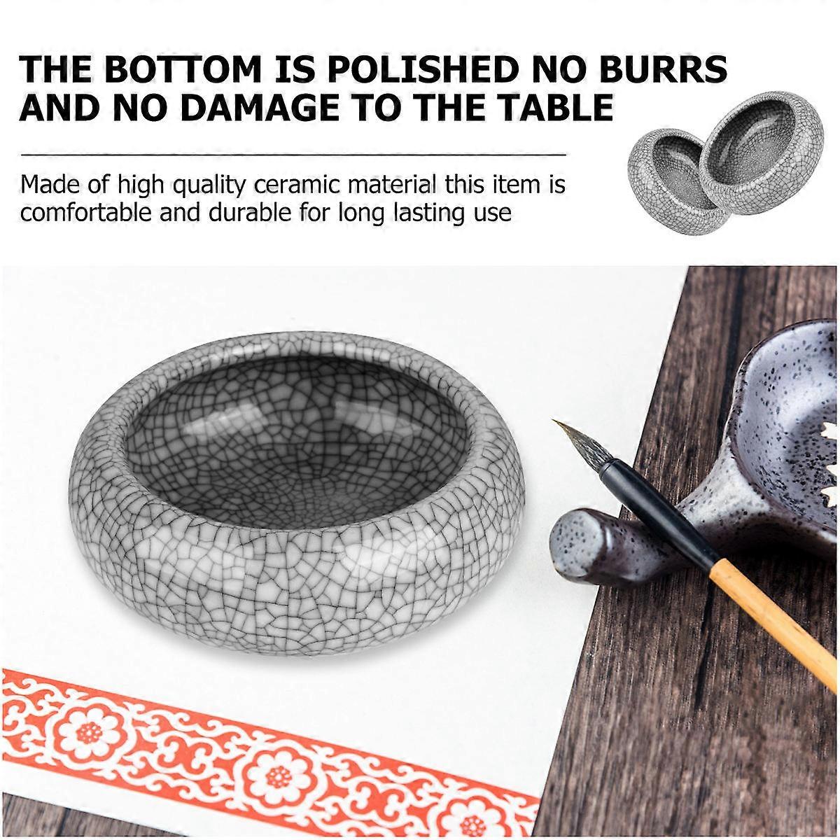Writing Brush Washer Ceramic Round Grey for Office Use 1Pack