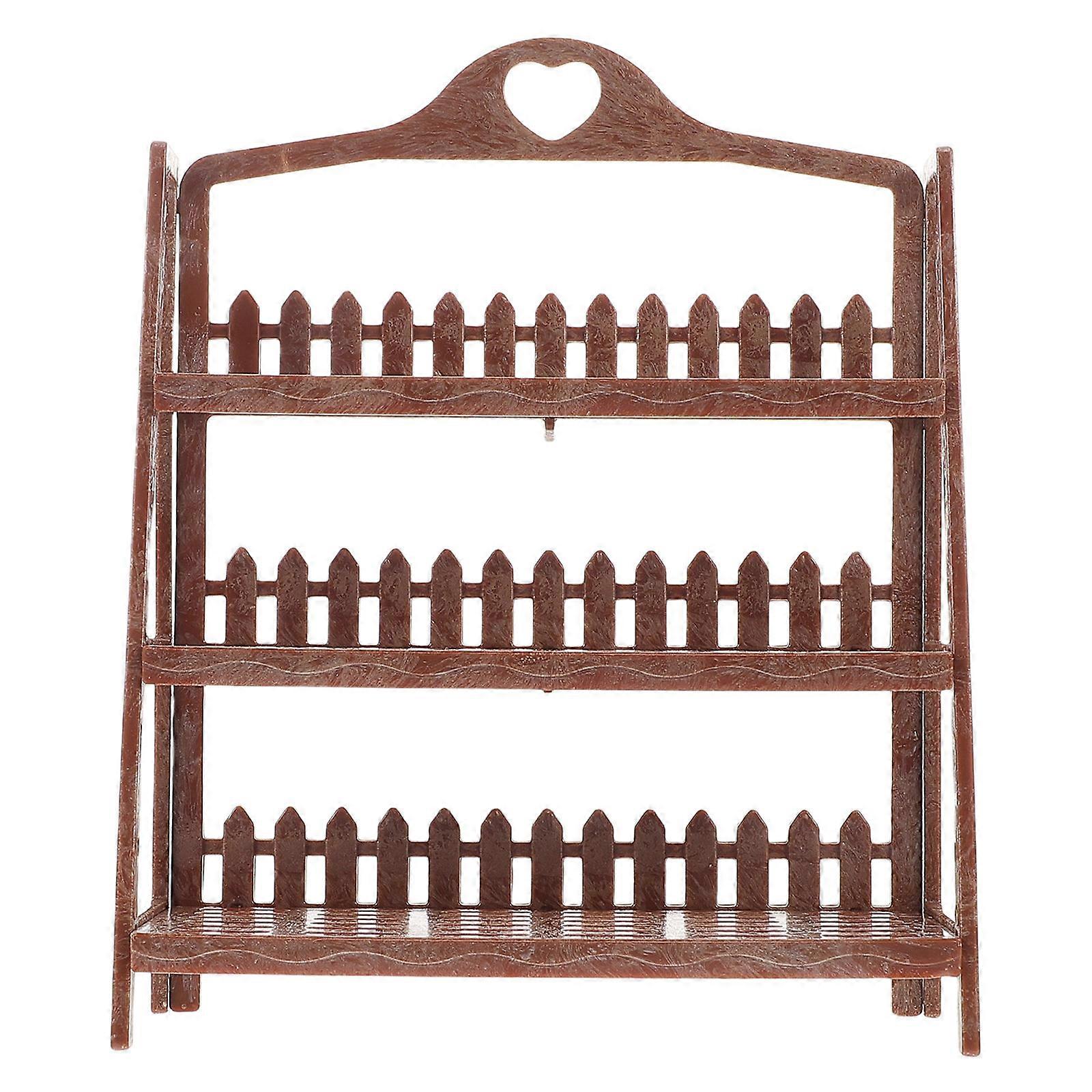 Miniature Display Shelf Dollhouse Accessories Indoor Play Brown Plastic Materials for 1Set