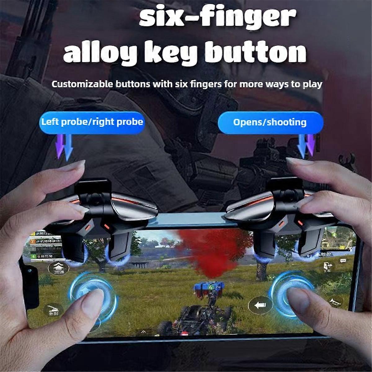 6 Finger Mobile Phone Alloy Pulse Auto Fire Game Trigger for Aim L1R1 Key Button for IOS Android Gam