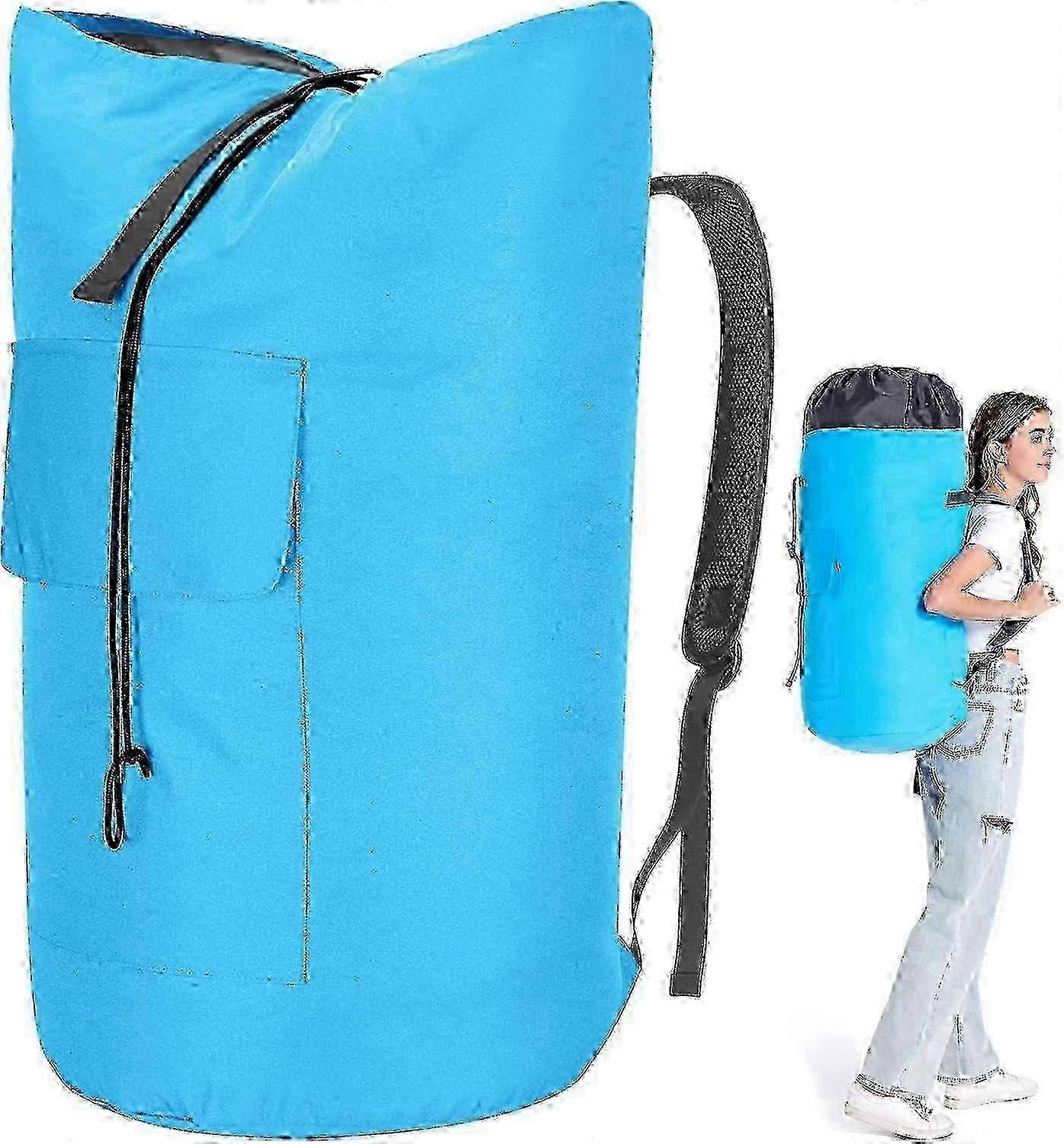 Sac à linge extra large de 115L avec sangles robustes pour le rangement - Bleu clair