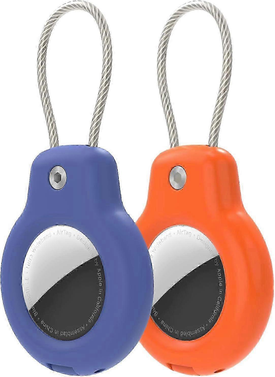 2 Pack AirTag Holders with Keychain - Secure Air Tag Cases and Key Rings for Keys, Luggage and More(Orange Blue)
