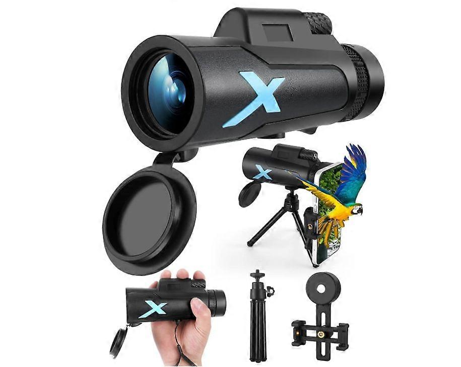 12x50 High-Power Monocular Telescope with Smartphone Tripod, Portable Bag - Large Vision with BAK4 Prism and FMC Lens Technology(Black)