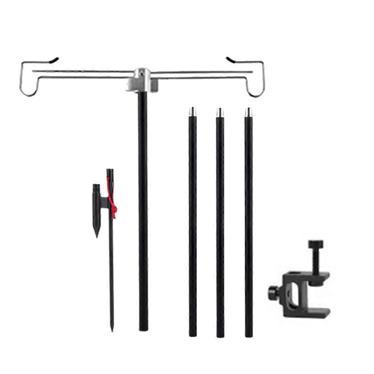 Camping Lamp Stand with Double Hooks Aluminum Alloy Foldable Lamp Pole Telescopic Outdoor Light Holder Lamp Hanger