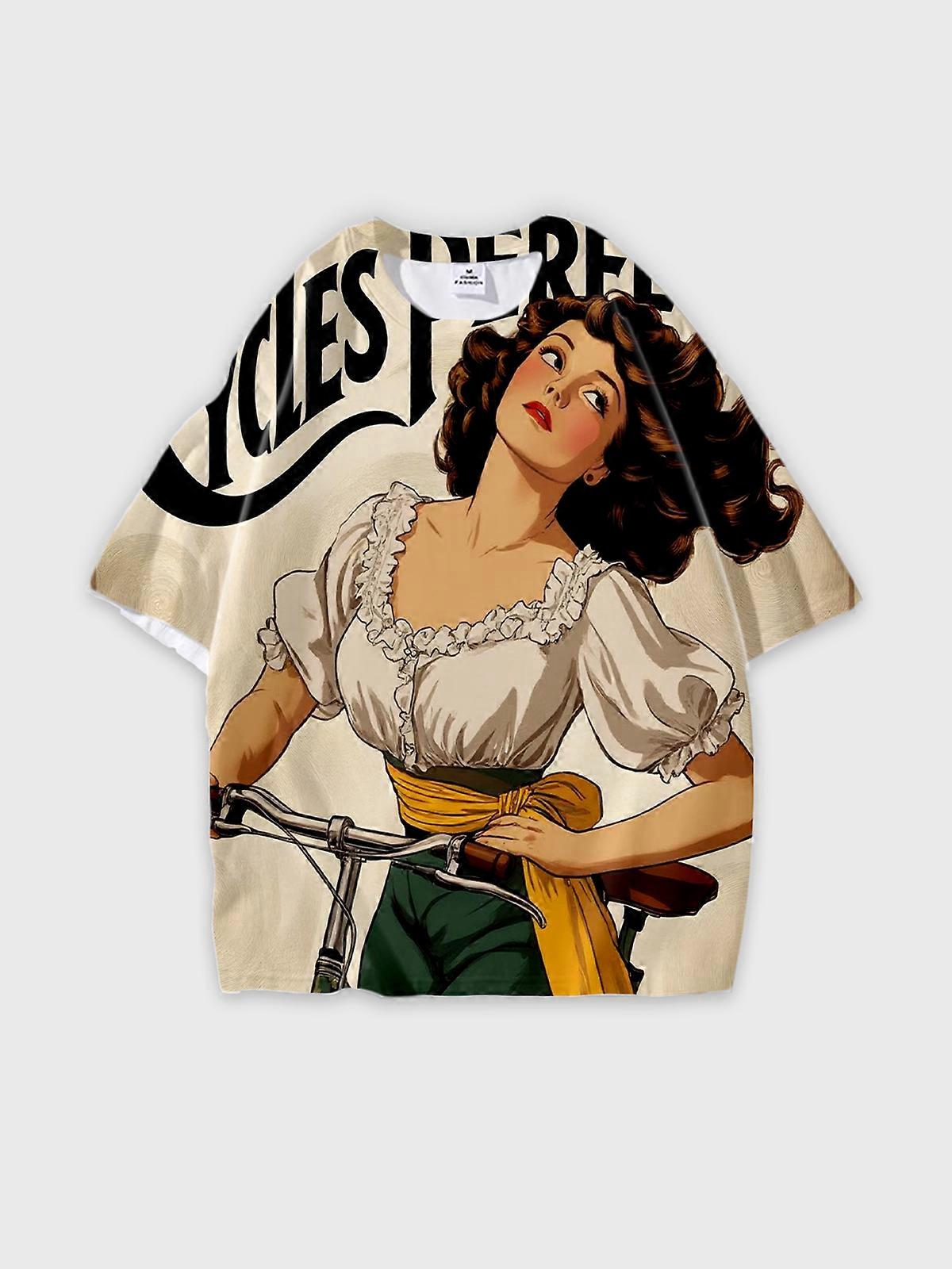 T-Shirt Round Neck, Loose Short Sleeve Pattern Graphic Tee, Unisex Summer Casual Top W2607