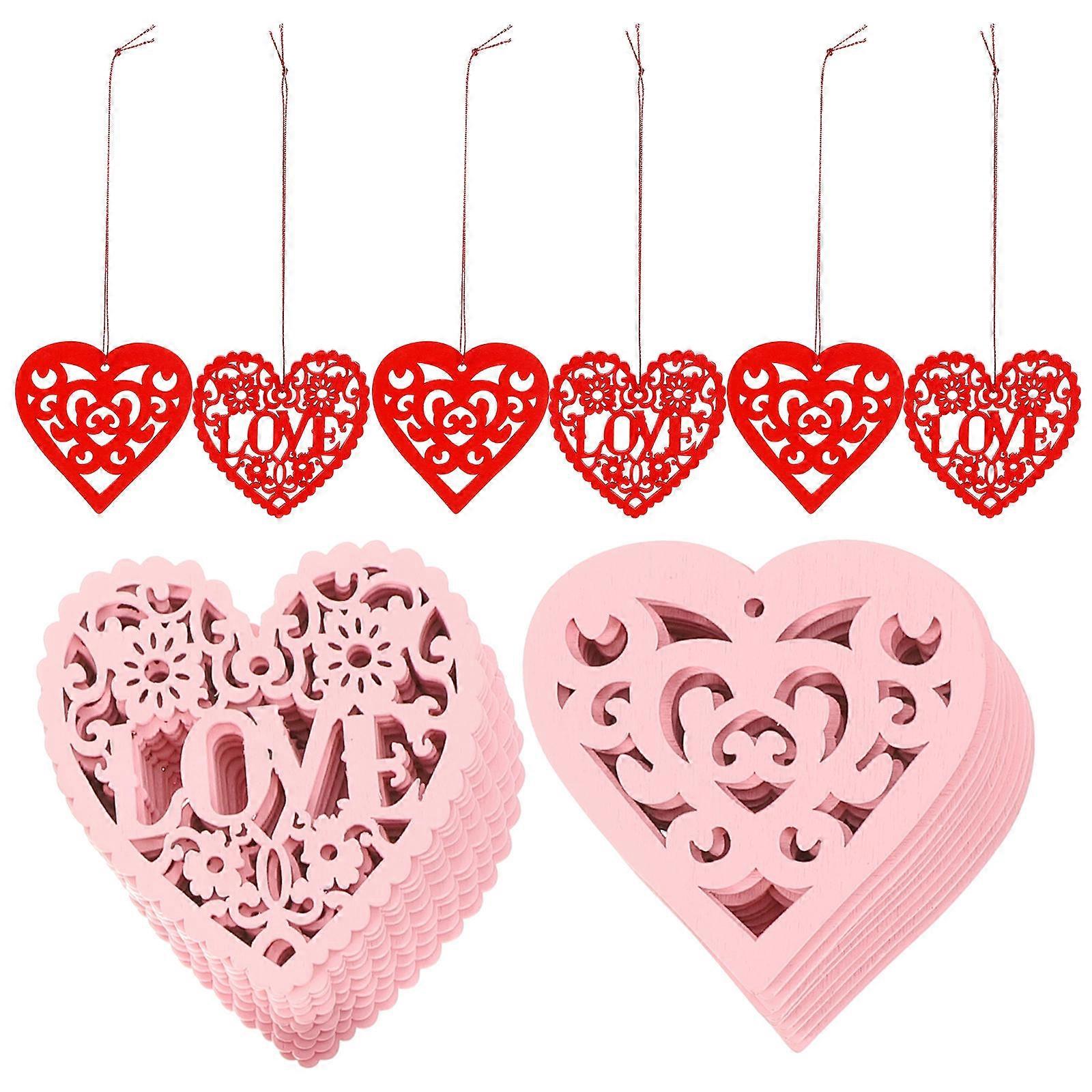 Valentine's Day Love Heart Wooden Pendants For Home Decor And Party Atmosphere Assorted Color DIY 40Pcs
