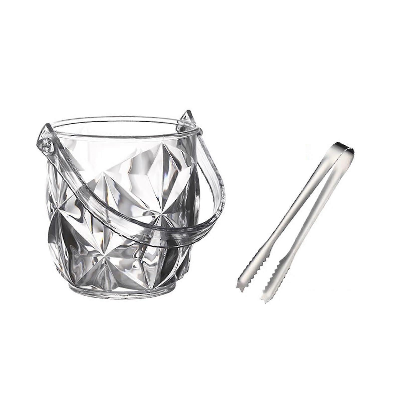 Ice Bucket 1.2 L Clear Acrylic Plastic With Tongs And Handles For Champagne Wine Beer And Party Beverages