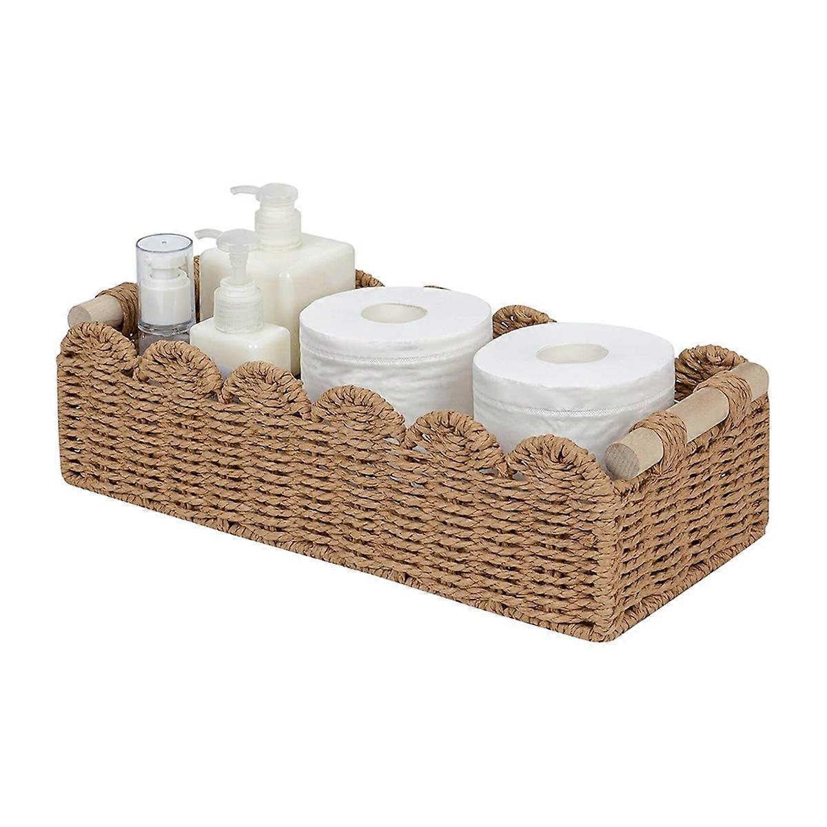 Papers Rope Scalloped Edge Toilet Papers Storage Basket with Handle