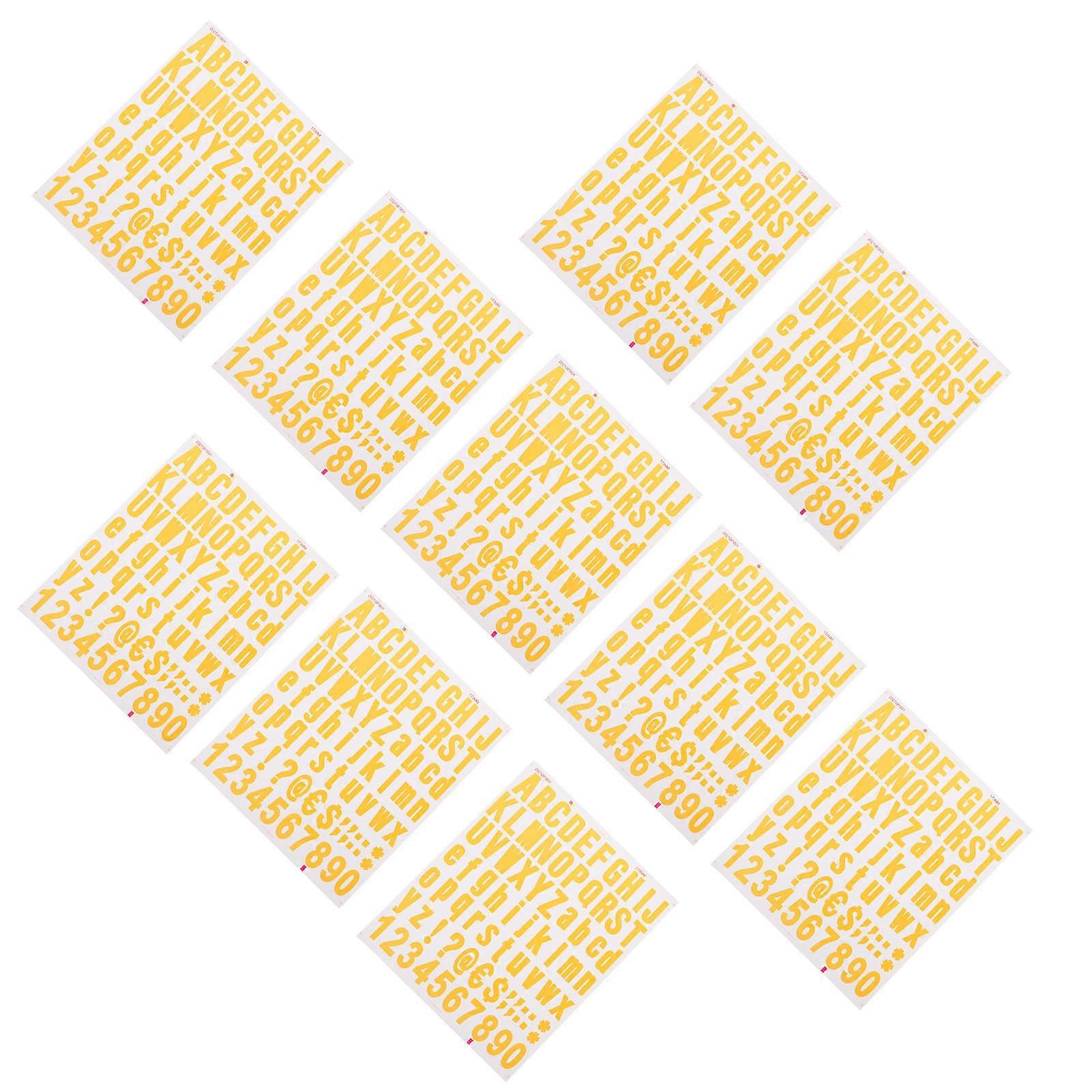 Yellow Alphabet Number Stickers Self-Adhesive for Decoration 10 Sheets