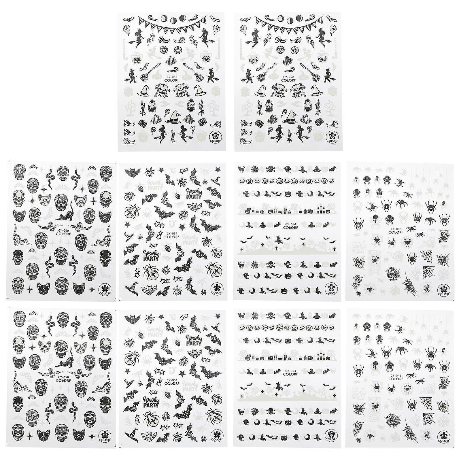 Self Adhesive Nail Sticker for Decor 10 Sheets Halloween Party Luminous Style