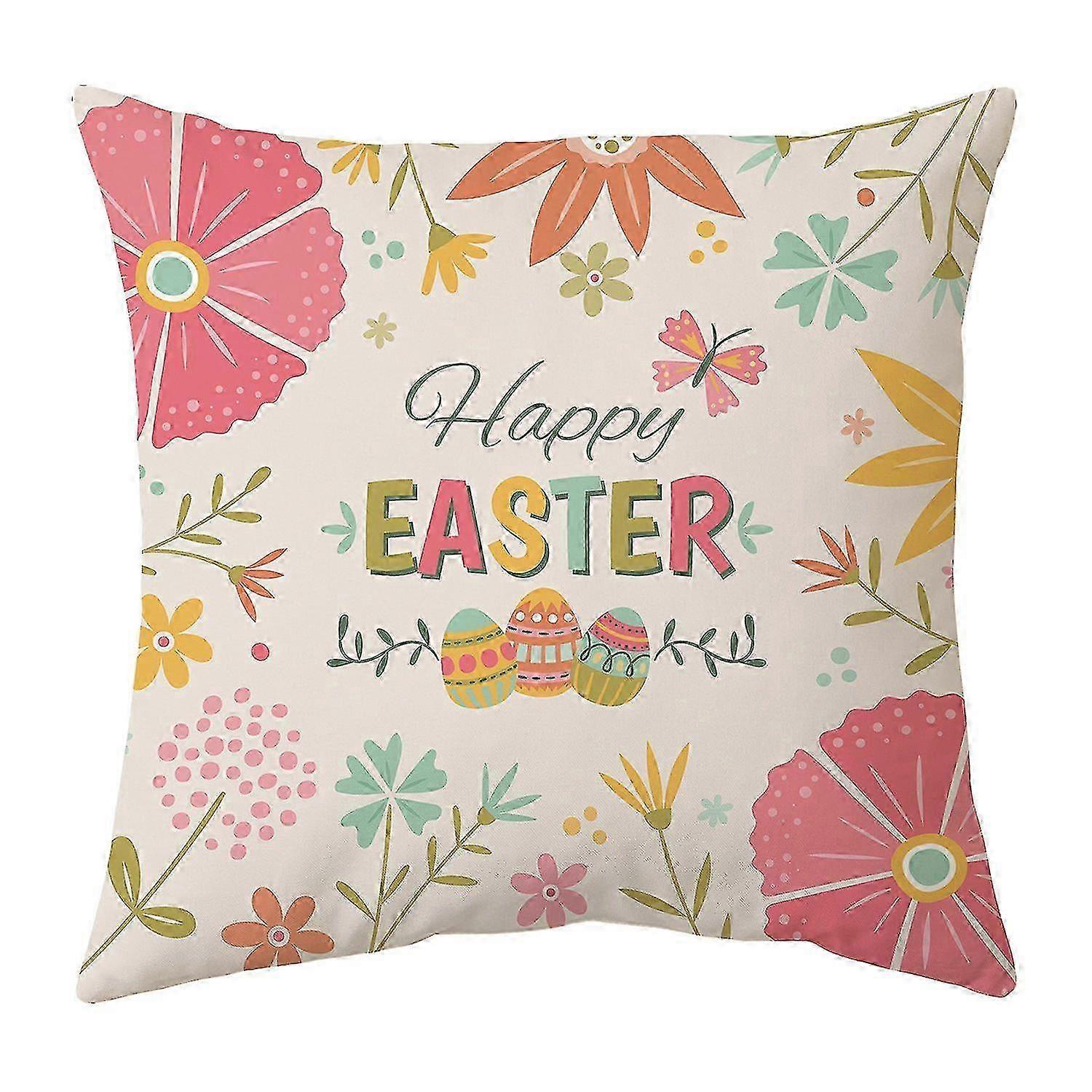 Pillow Cover Cartoon Design Polyester Peach Skin Happy Easter Rabbit Pattern Throw Pillow Case Home