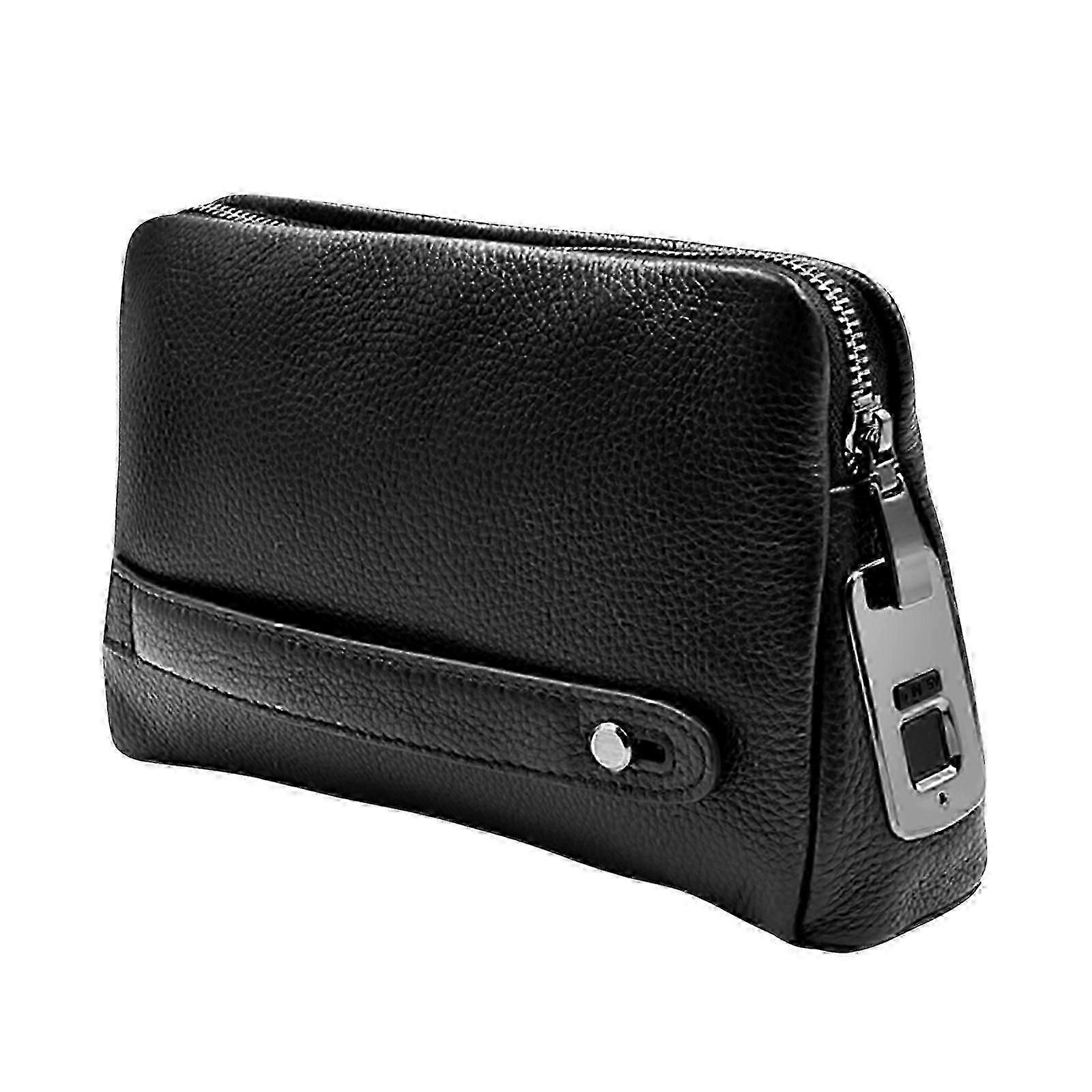 Smart Fingerprint Handbag, Men Zipper Leather Wallet,Smart Fingerprint Security Anti-Theft Handbag,Fingerprint Unlock